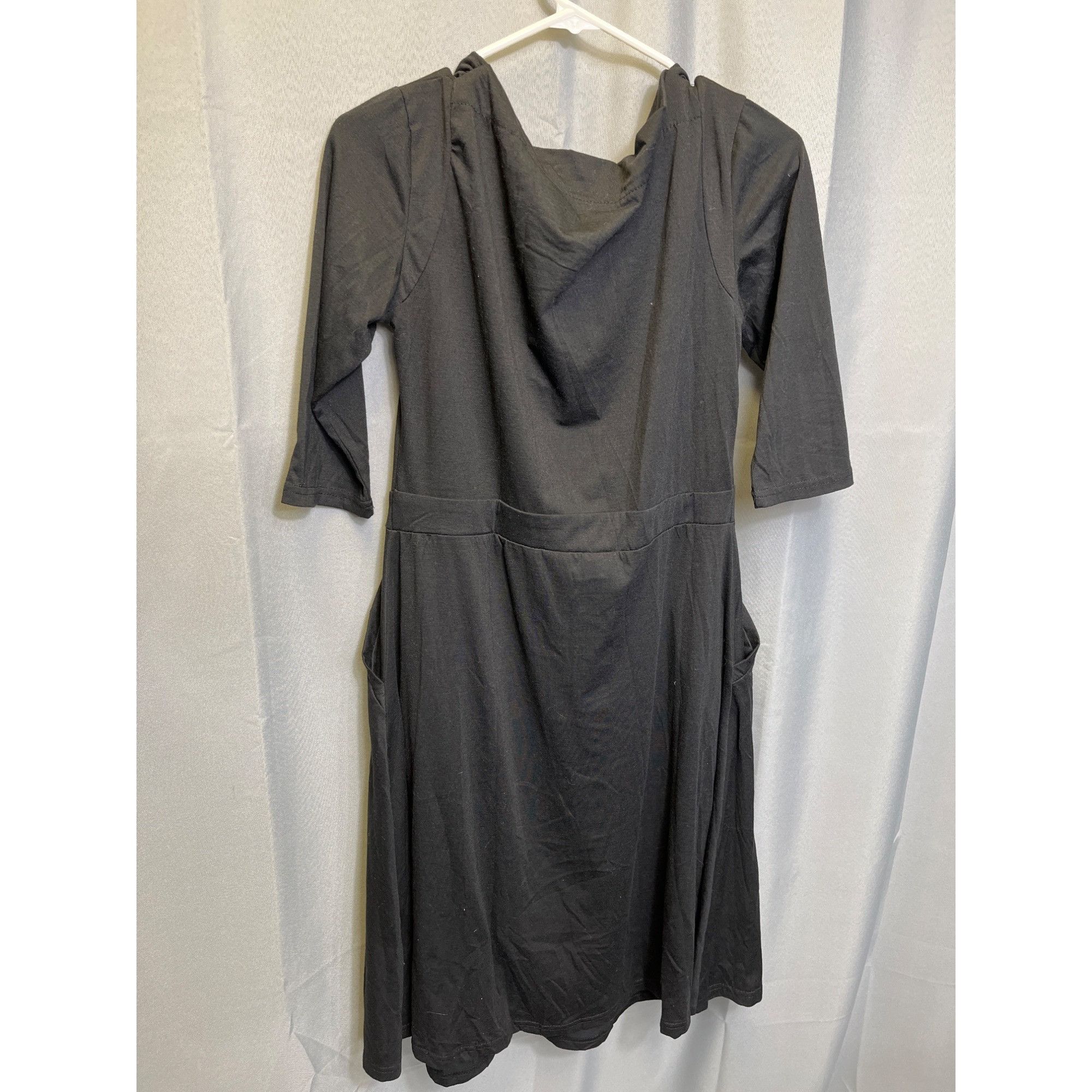 Designer Reborn SKU 7639 Black Cowl Neck Sleeve Midi Dress Size L Size L / US 10 / IT 46 - 2 Thumbnail