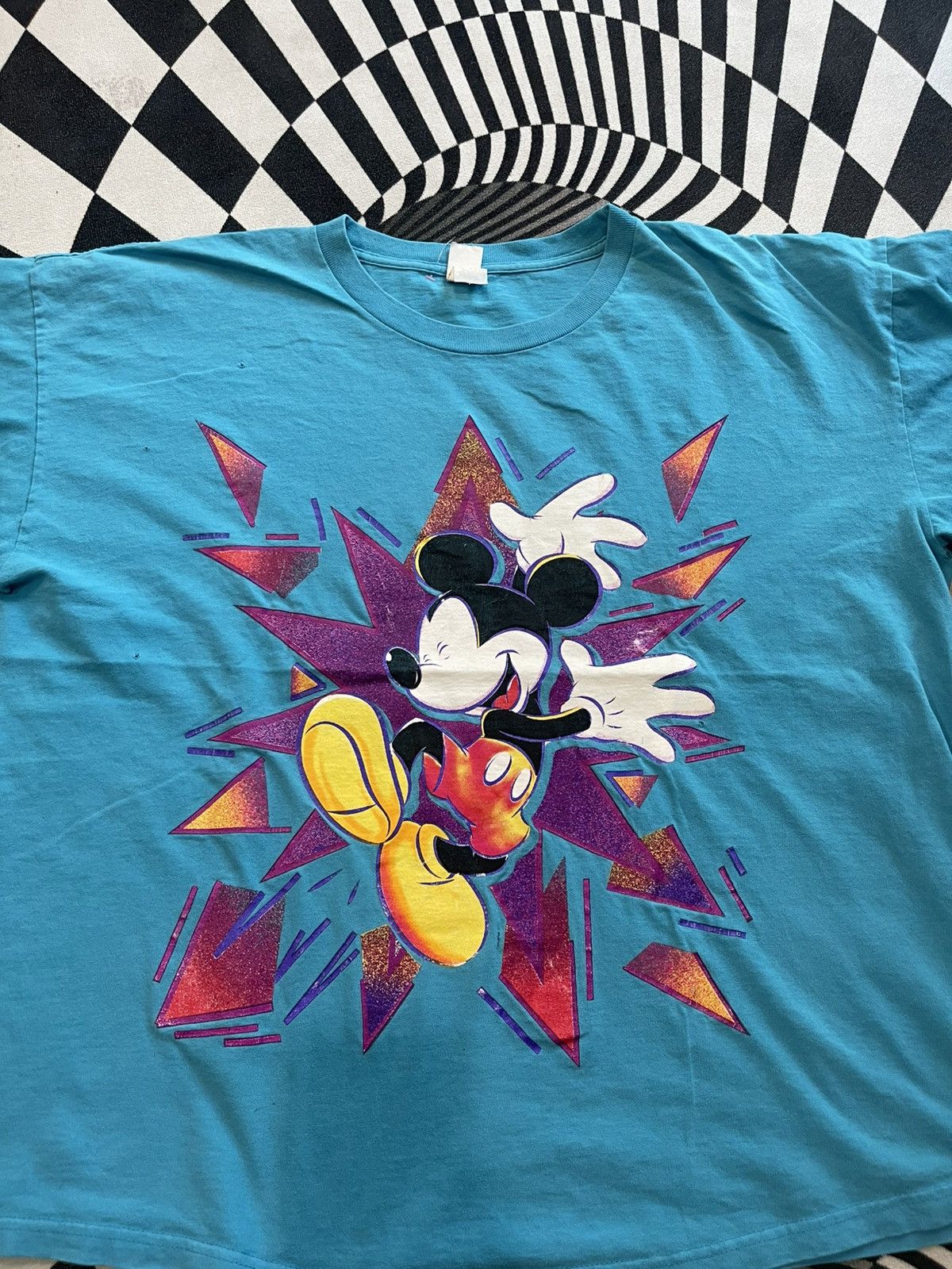 Mickey Mouse Disney Mickey Mouse 'Land 'N Sea' Neon Glitch Turquoise Tee Size US XL / EU 56 / 4 - 2 Thumbnail
