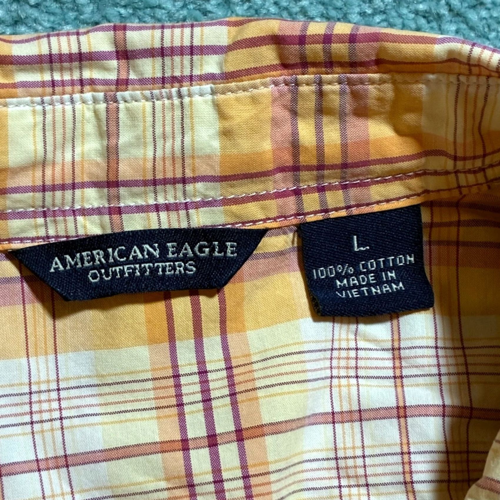 American Eagle Outfitters American Eagle Plaid Button-Up Western Womens L Orange Casual Shirt Size L / US 10 / IT 46 - 7 Thumbnail