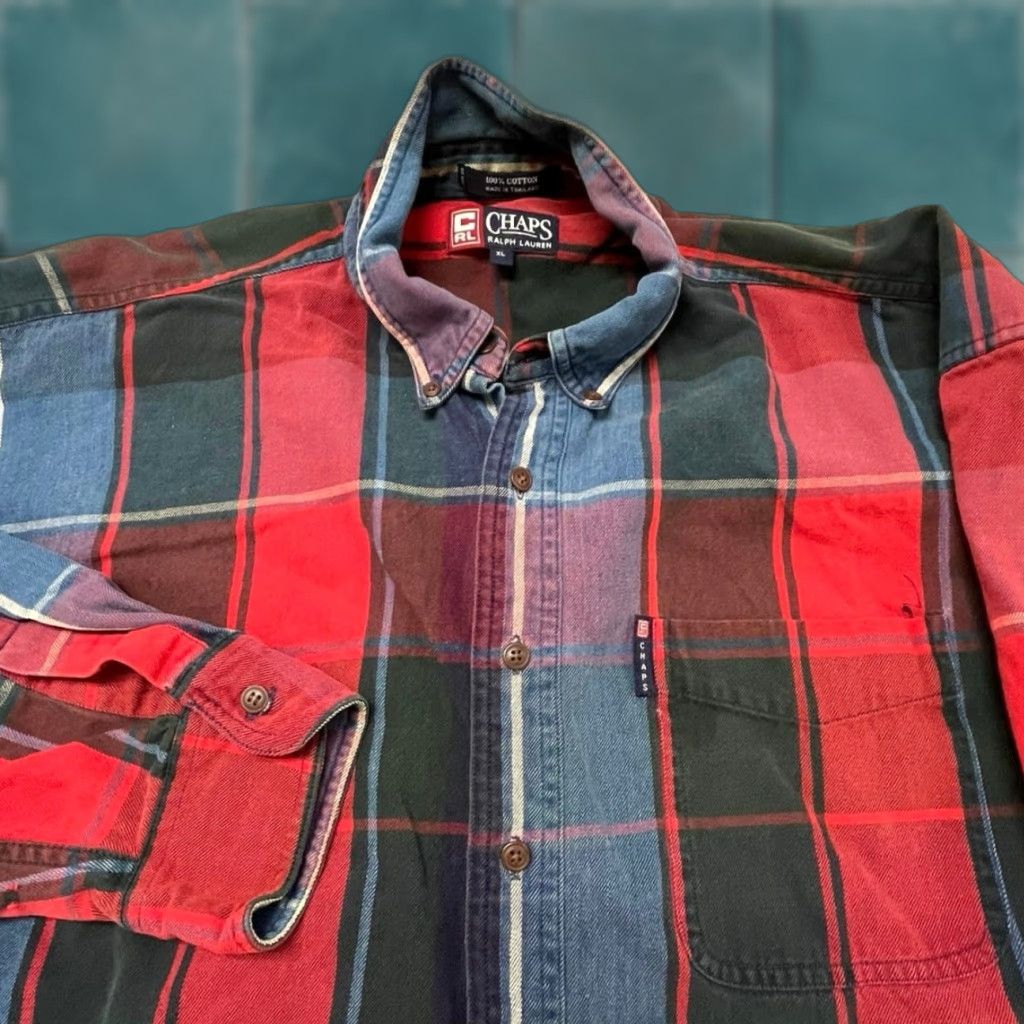 Ralph Lauren VINTAGE Chaps Ralph Lauren Red Blue Plaid Shirt XL Mens Heavy Flannel Button Down Long Sleeve Cotton Size US XL / EU 56 / 4 - 1 Thumbnail