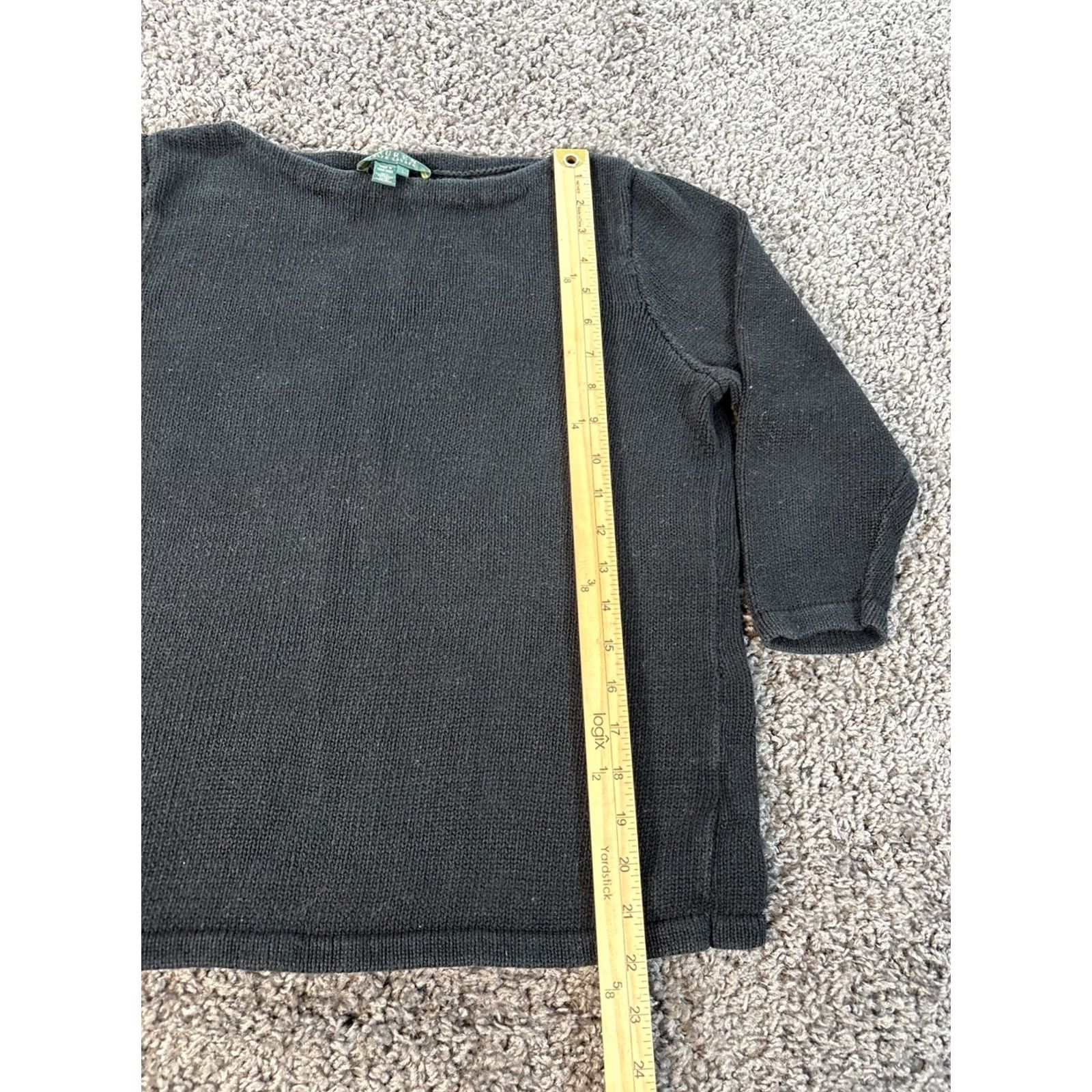 Ralph Lauren VINTAGE Ralph Lauren Boat Neck Sweater Mercerized Black Cotton Womens L Knit 3/4 Sleeve Size L / US 10 / IT 46 - 2 Thumbnail