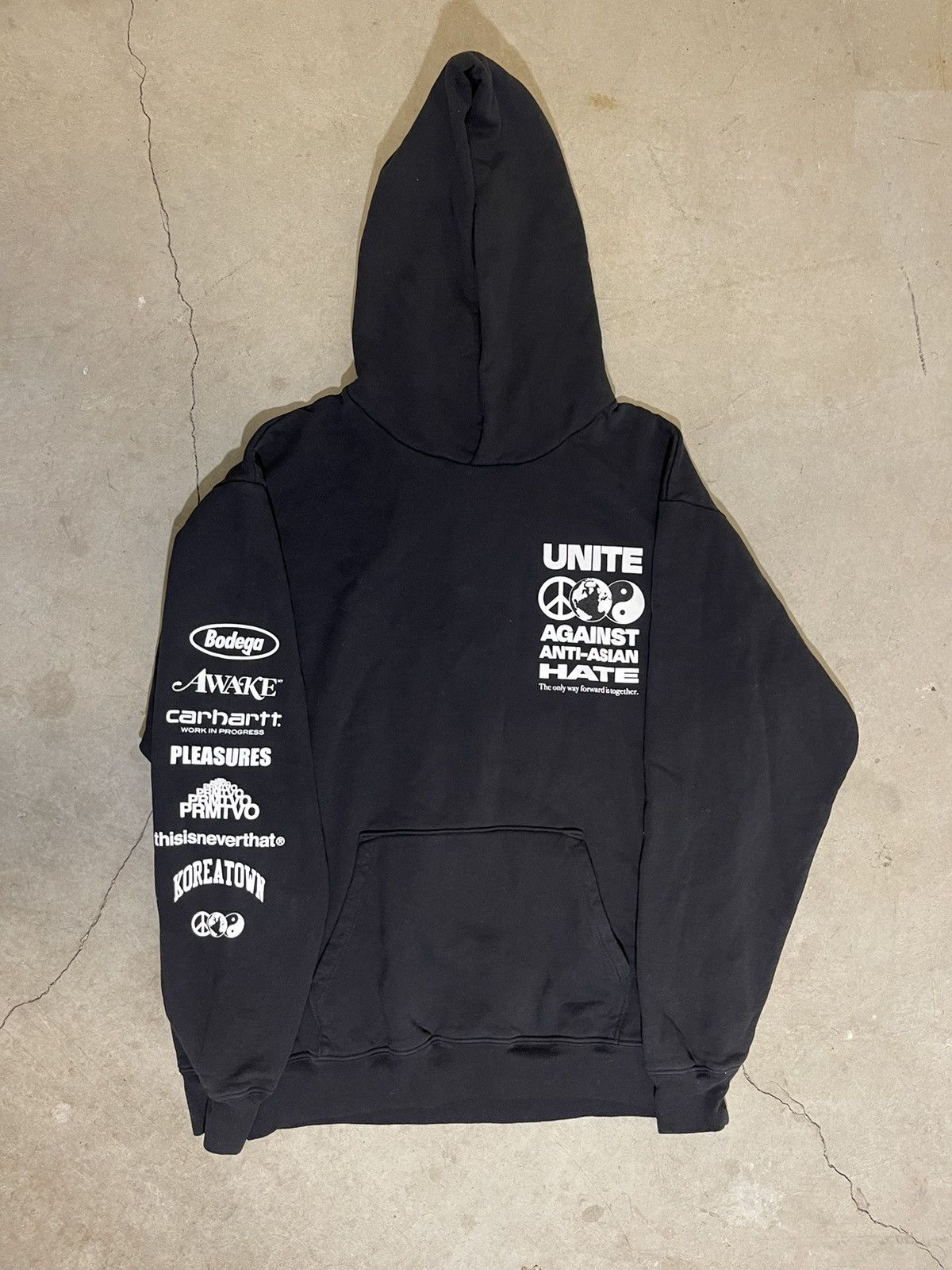 image of Awake x Bodega Unite Against Asian Hate Hoodie in Black, Men's (Size Medium)