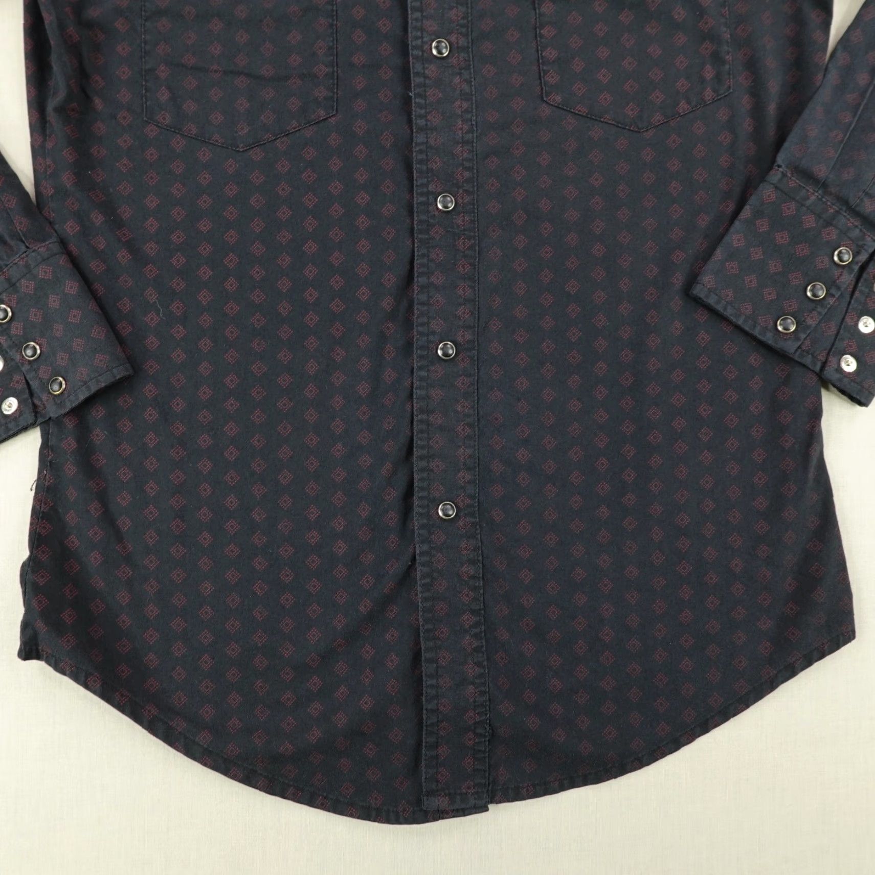 Wrangler Wrangler Shirt Men Small Black Red Geometric Diamonds Western Pearl Snap Ranch ^ Size US S / EU 44-46 / 1 - 4 Thumbnail