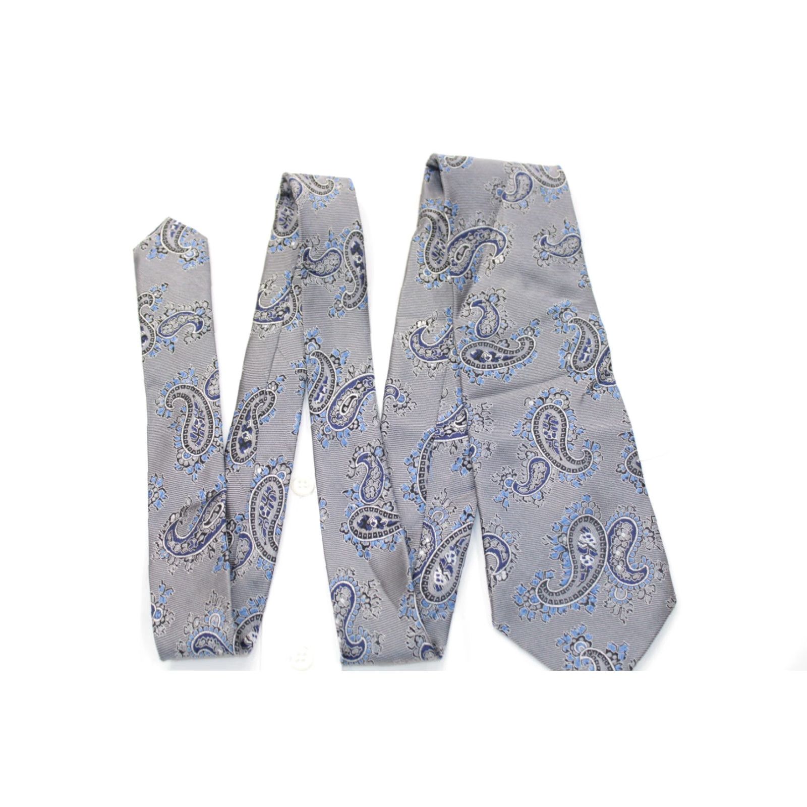 Jos. A. Bank NWT Jos. A. Bank Silk Necktie Men’s Silver Blue Paisley Ribbed Textured Designer Tie 59" X 3.5" Men's Designer Tie Size ONE SIZE - 2 Thumbnail