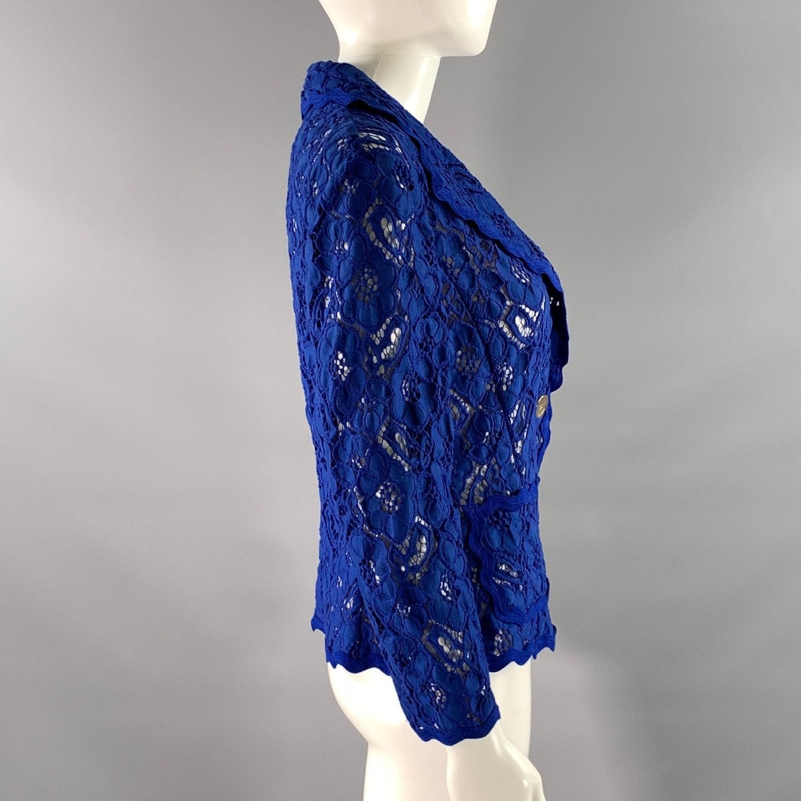 Escada ESCADA Size 4 Blue Polyamid Baumwolle Floral Jacket Size US 4 / IT 34 - 3 Thumbnail