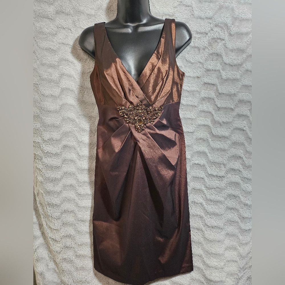 Meister David Meister Brown Copper Bronze Cocktail Dress Beaded 6 Size M / US 6-8 / IT 42-44 - 2 Thumbnail