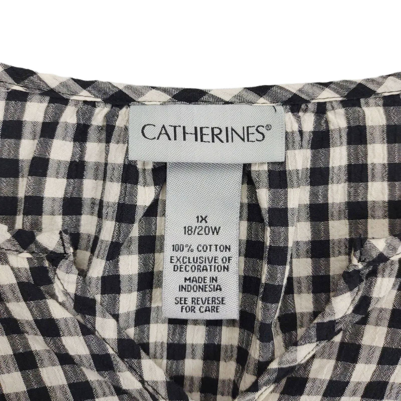 Other Catherines Women's 1X Black & White Gingham Check Blouse Top Size XL / US 12-14 / IT 48-50 - 5 Thumbnail