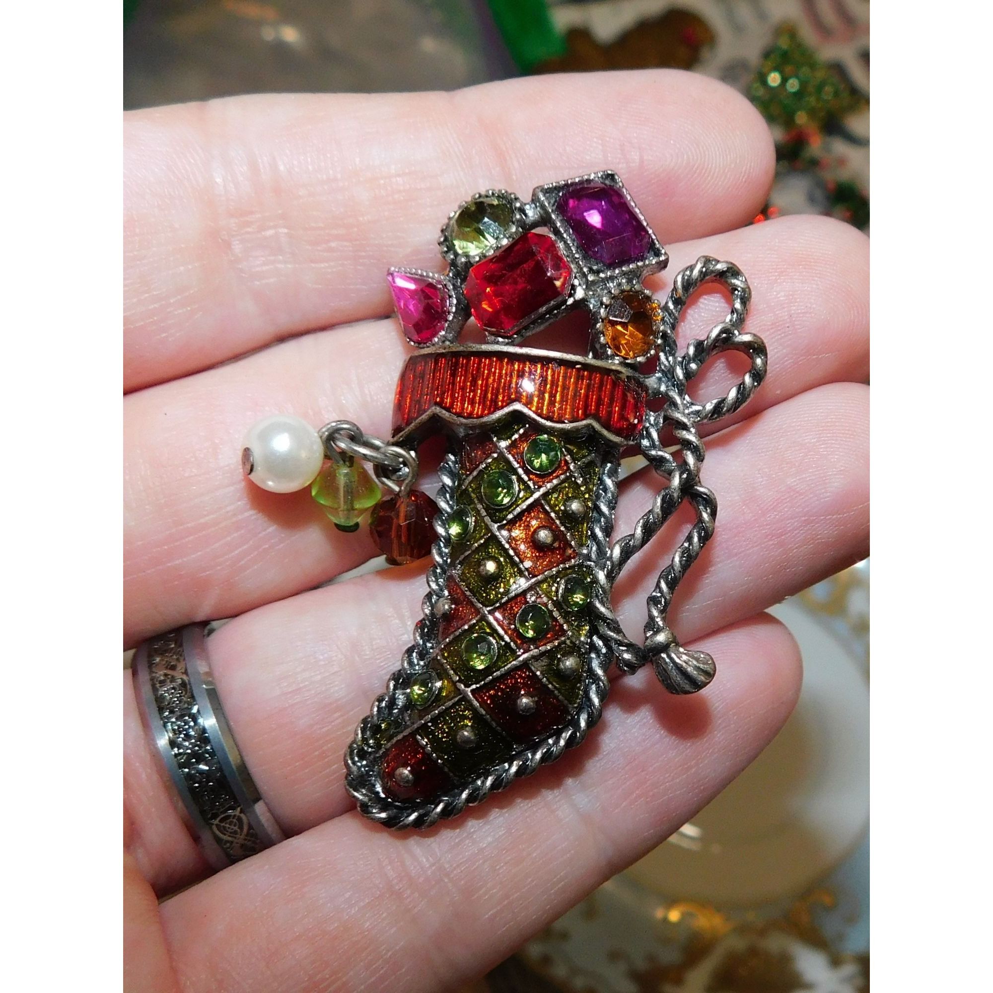 Kenneth Cole Vintage Kenneth Cole Jeweled Stocking Brooch Size ONE SIZE - 1 Thumbnail