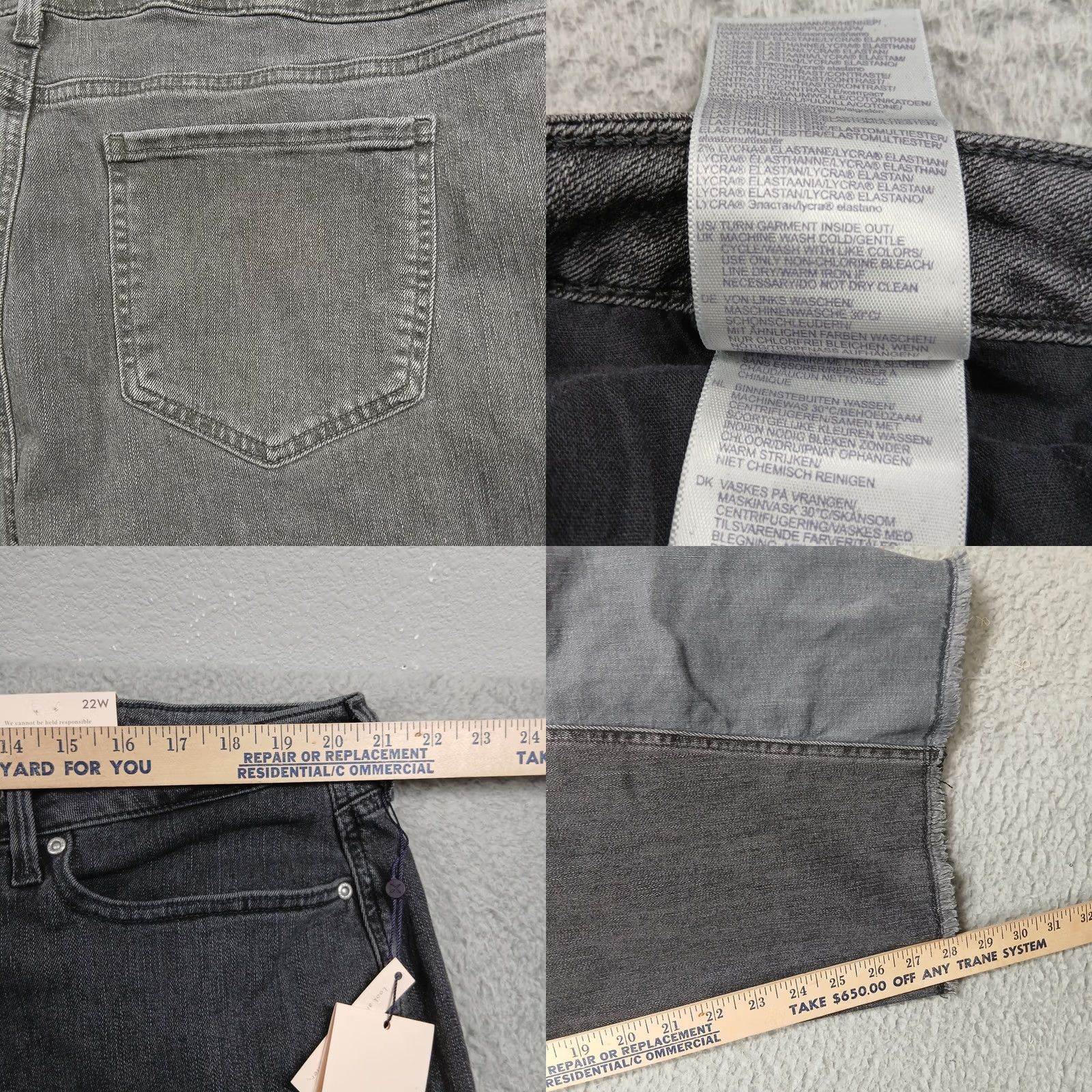 NYDJ VINTAGE? No. NYDJ Teresa Wide Leg Contrast Side Stripe Jeans Womens 22W Grey Raw Hem NWT Size 40" / US 18 - 9 Thumbnail