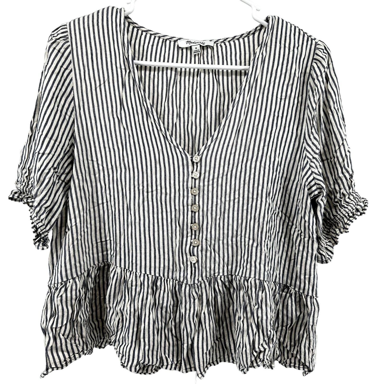 Madewell Madewell Courtyard Ruffle-Hem Blouse Top Striped Button M Size M / US 6-8 / IT 42-44 - 2 Thumbnail