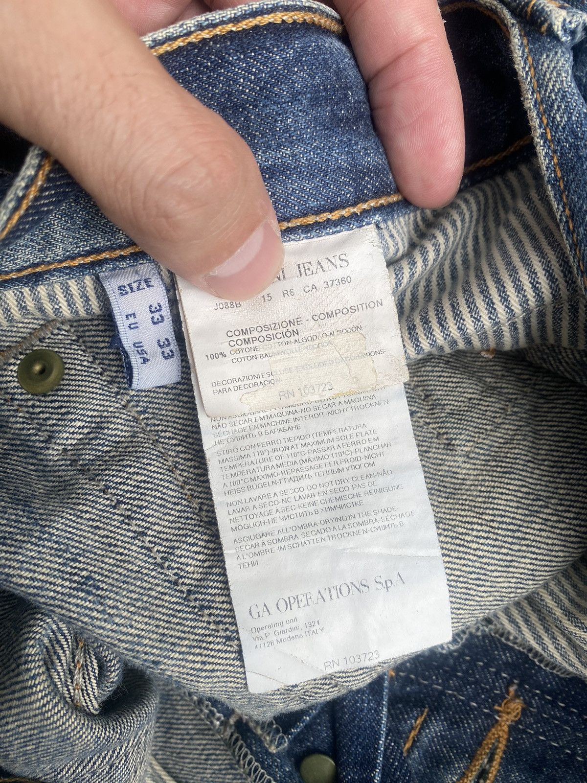 Armani × Armani Exchange × Le Grande Bleu (L.G.B.) Armani Jeans Painted Faded Loose Denim Jeans Size US 33 - 24 Thumbnail