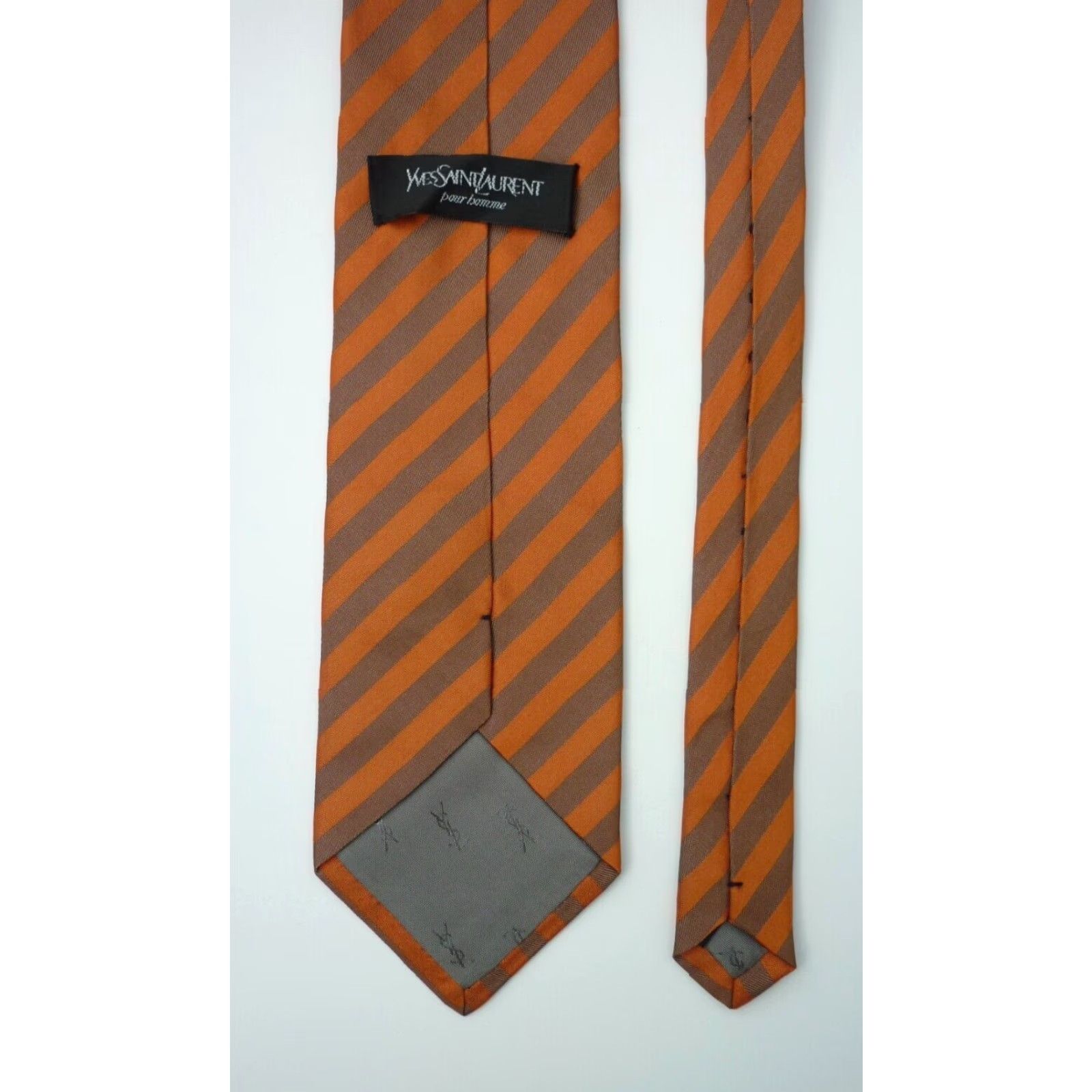 Yves Saint Laurent VINTAGE Yves Saint Laurent Men's Tie Silk 61" Long 3.75" Wide Stripes Made in Italy Orange & Brown Size ONE SIZE - 5 Thumbnail