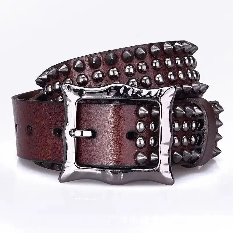 Japanese Brand Men Genuine Leather Spike Rivet Studded Belt Size ONE SIZE - 3 Thumbnail