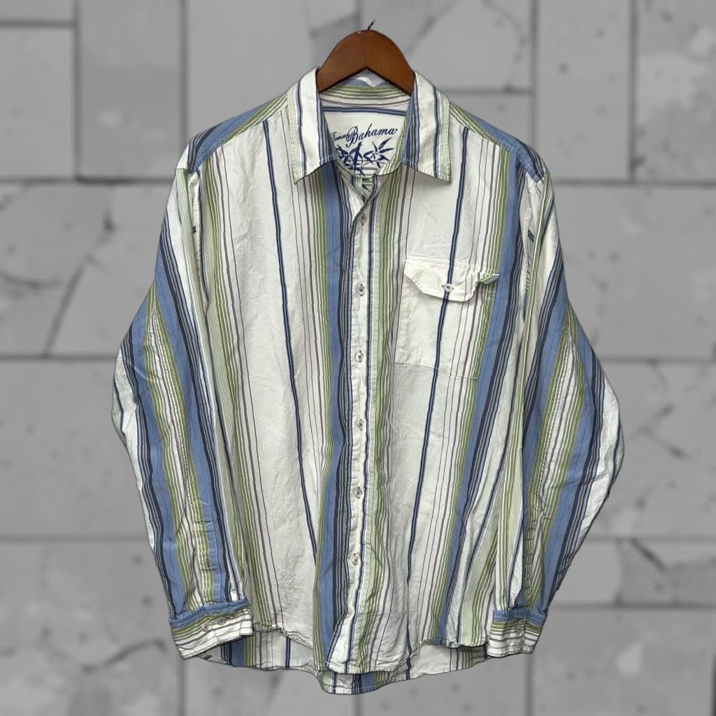 Tommy Bahama Tommy Bahama Shirt Mens L Silk Blend Striped Button-Up Multicolor Longsleeve Short Sleeve Size US L / EU 52-54 / 3 - 1 Thumbnail