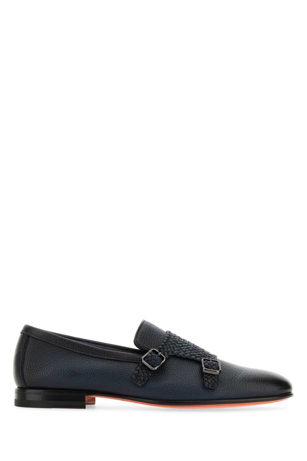 image of Santoni Dark Blue Leather Carlos Monk Strap Shoes, Men's (Size 7)