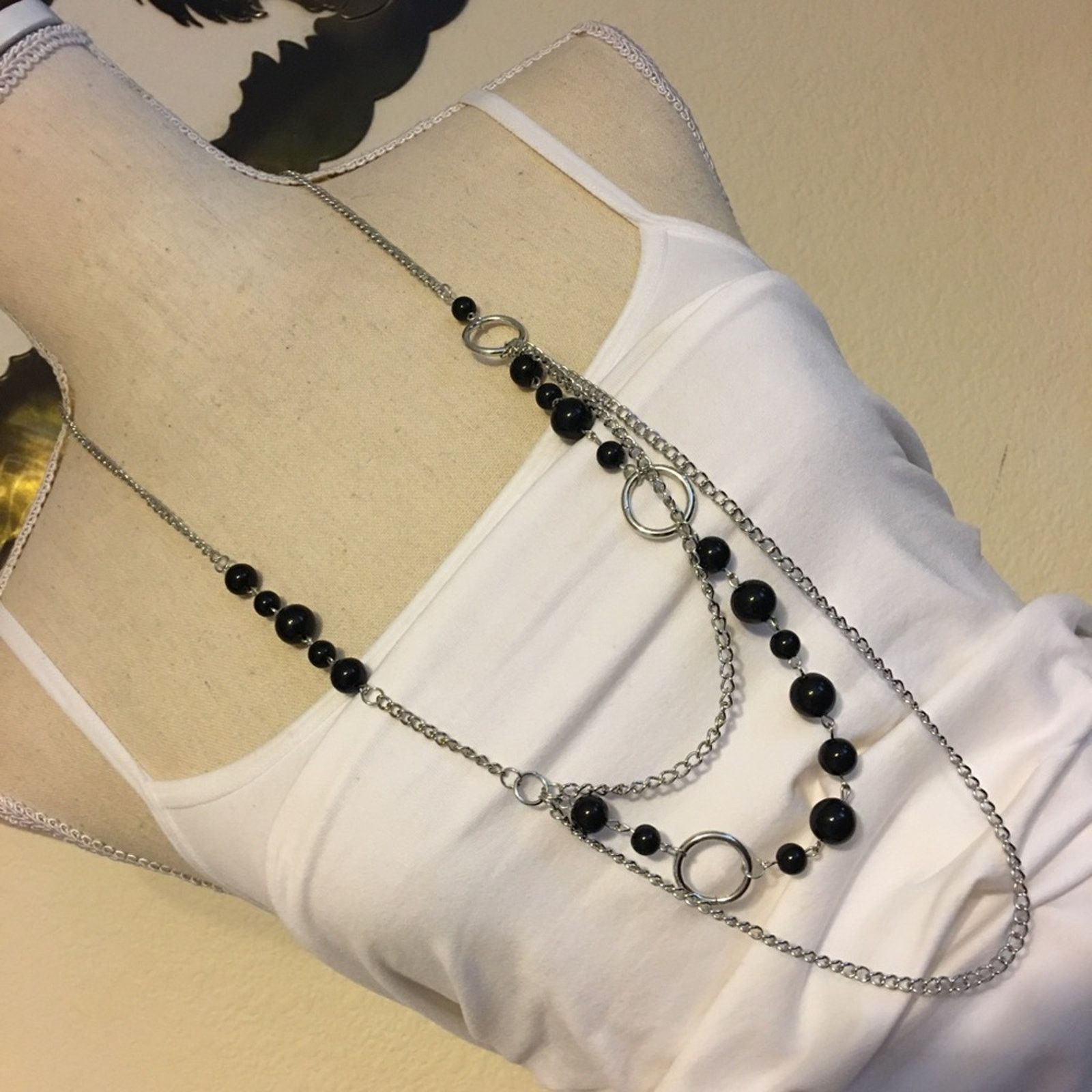 Jewelry Black pearl beads on long layered silver chain Size ONE SIZE - 2 Thumbnail