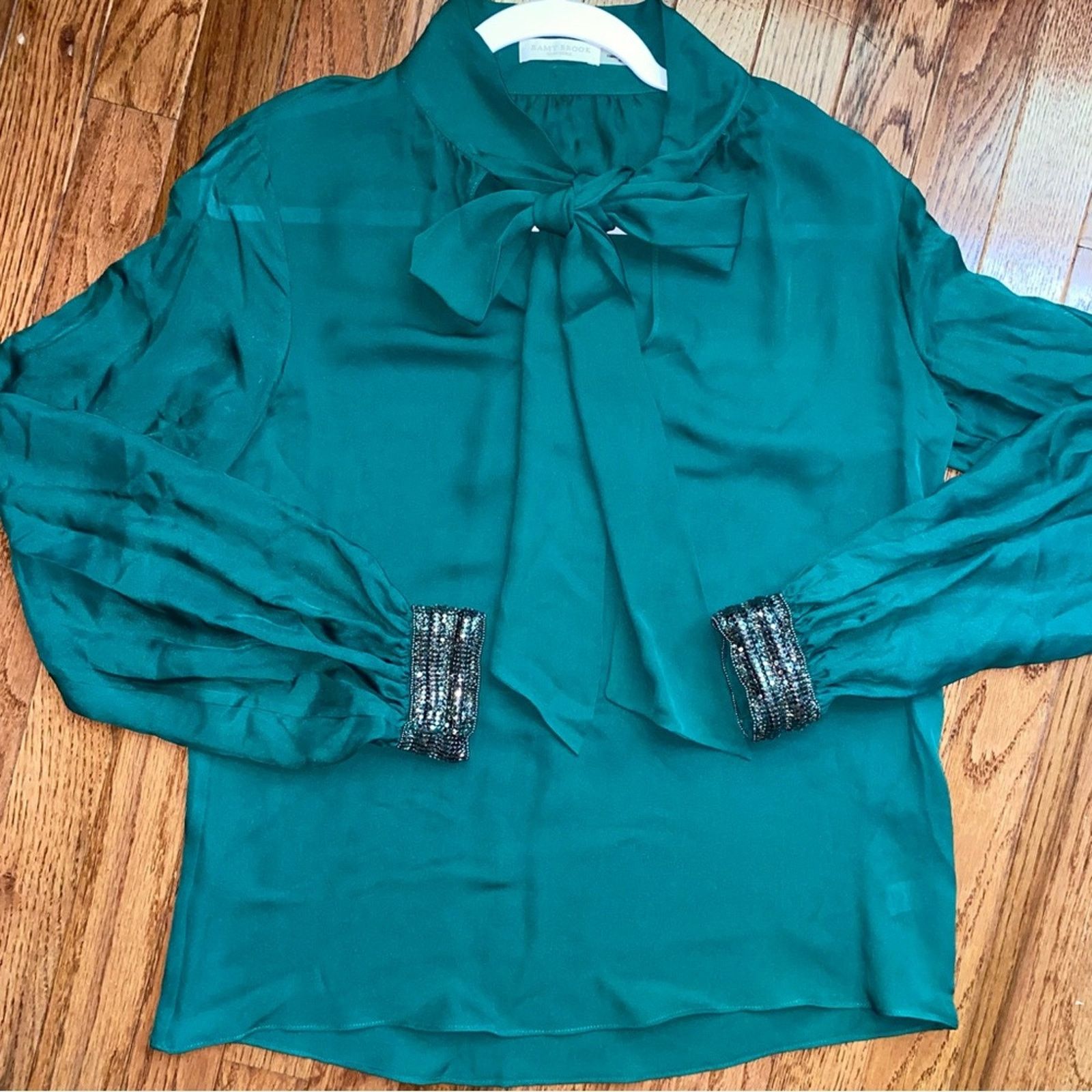 Ramy Brook RAMY BROOK $365 100% Silk Green Tie Neck Blouse XS Size XS / US 0-2 / IT 36-38 - 9 Thumbnail