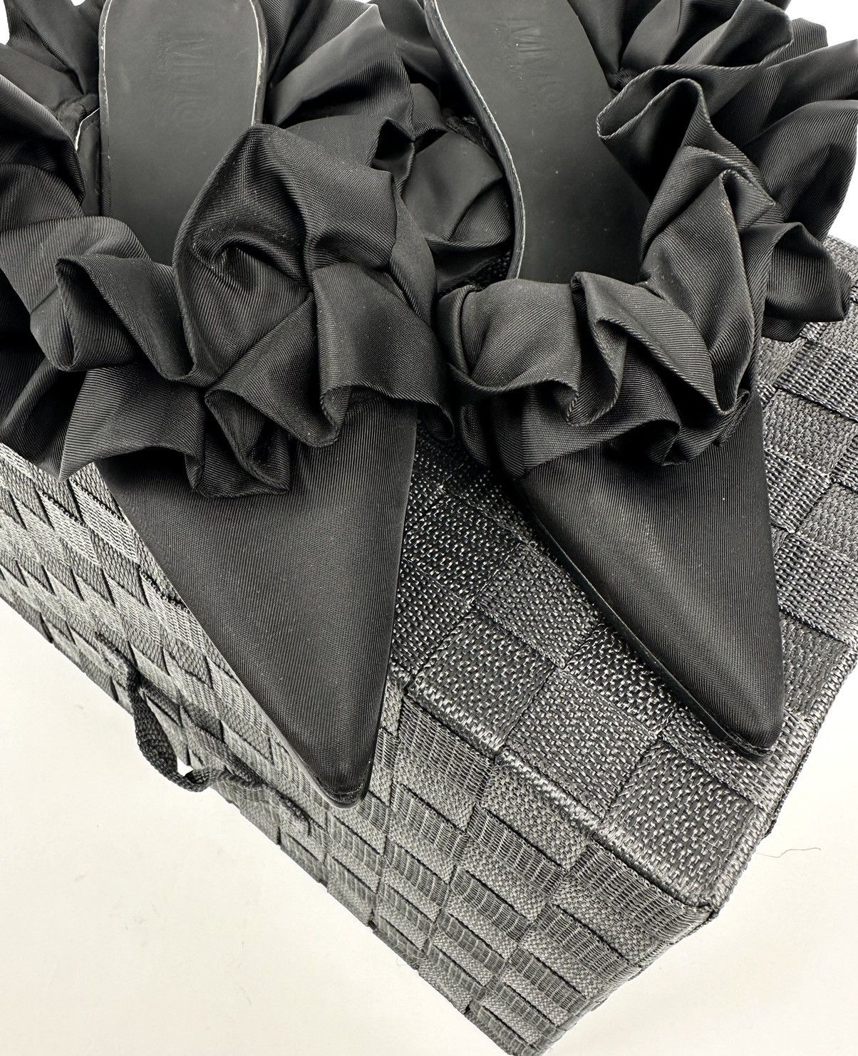 Maison Margiela MM6 Ruffles Satin Black Sandals