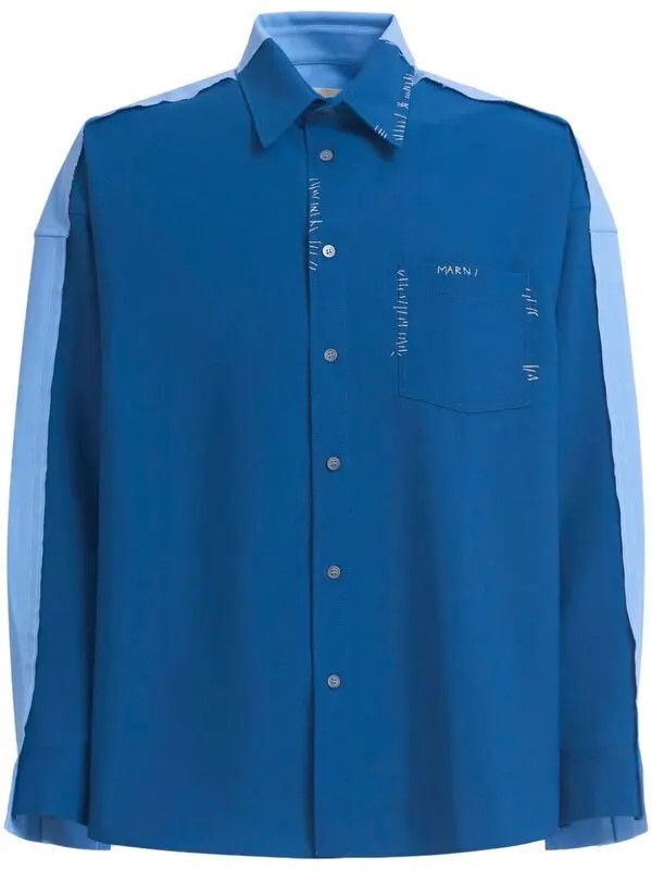 Marni o1w1db11125 Decorative-Stitching Shirt in Blue Size US L / EU 52-54 / 3 - 1 Thumbnail
