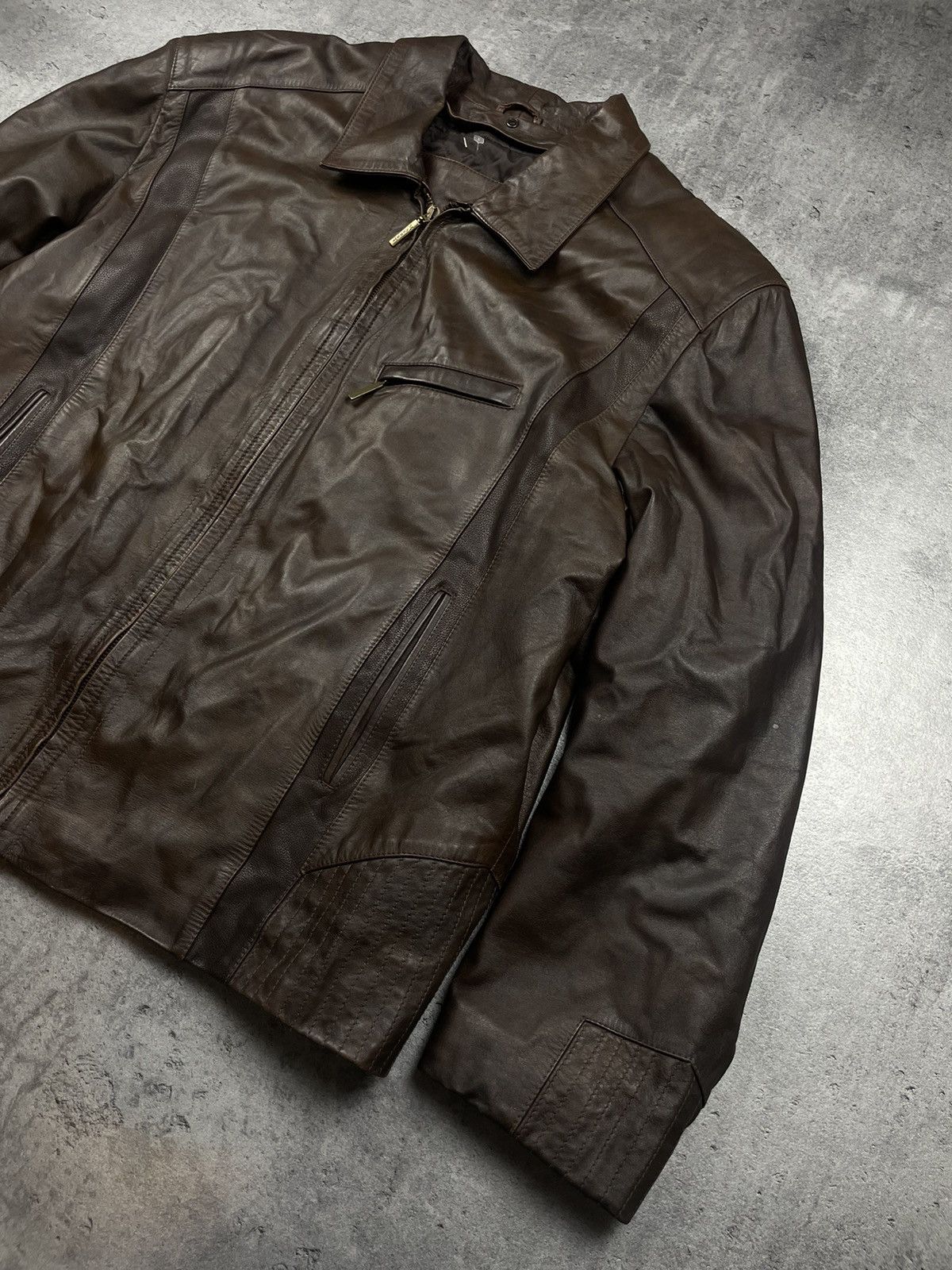 Japanese Brand Leather jacket zip black usa opium baggy boxy usa 90s Size US L / EU 52-54 / 3 - 3 Thumbnail