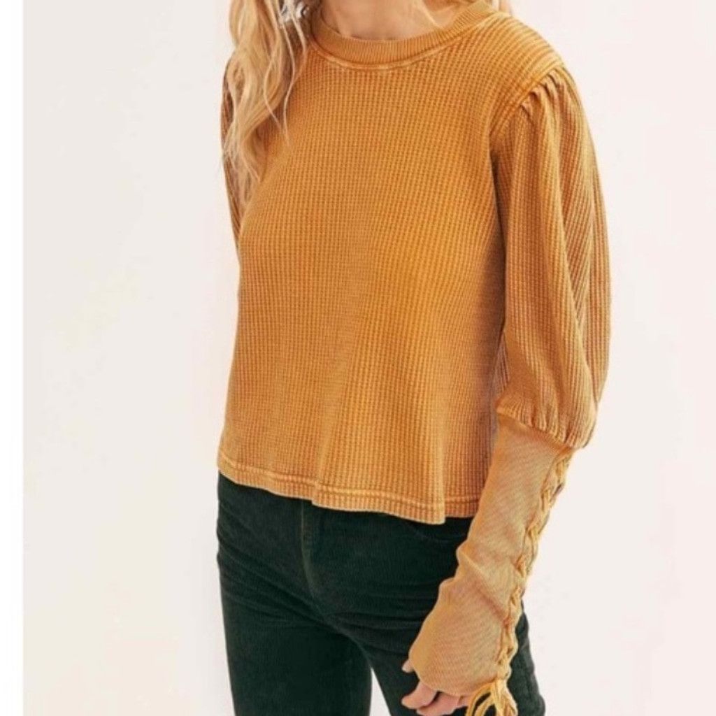 Free People FREE PEOPLE Tasha Distressed Mustard Top Laced Boho sz S Size XS / US 0-2 / IT 36-38 - 5 Thumbnail