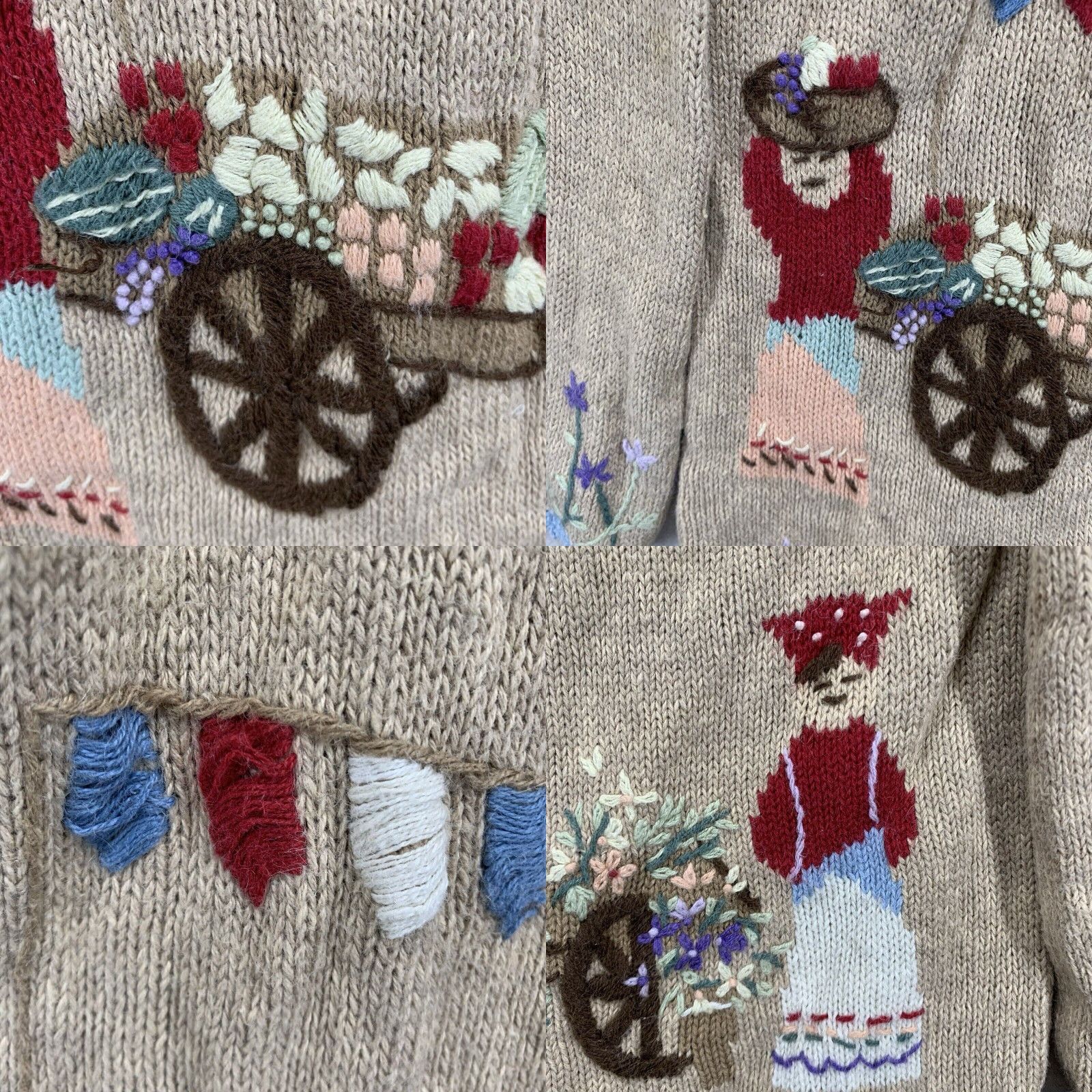 Vintage VINTAGE Stitches in Time Women's Small Cardigan Sweater Beige Long Sleeve Embroidered Cottage Garden Theme Bohemian 90s Cotton Ramie Blend Size S / US 4 / IT 40 - 8 Thumbnail