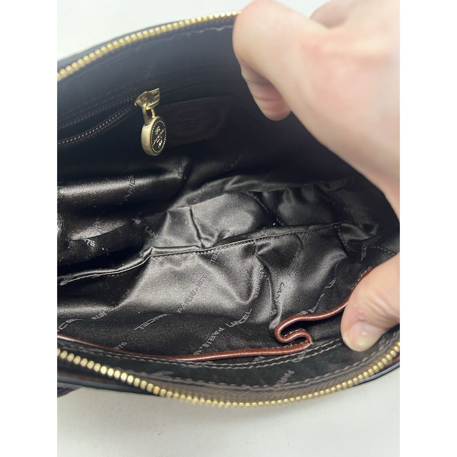 Lancel Lancel [Authentic] Curb Dark Brown Leather Weave Gold Chain Size ONE SIZE - 13 Thumbnail