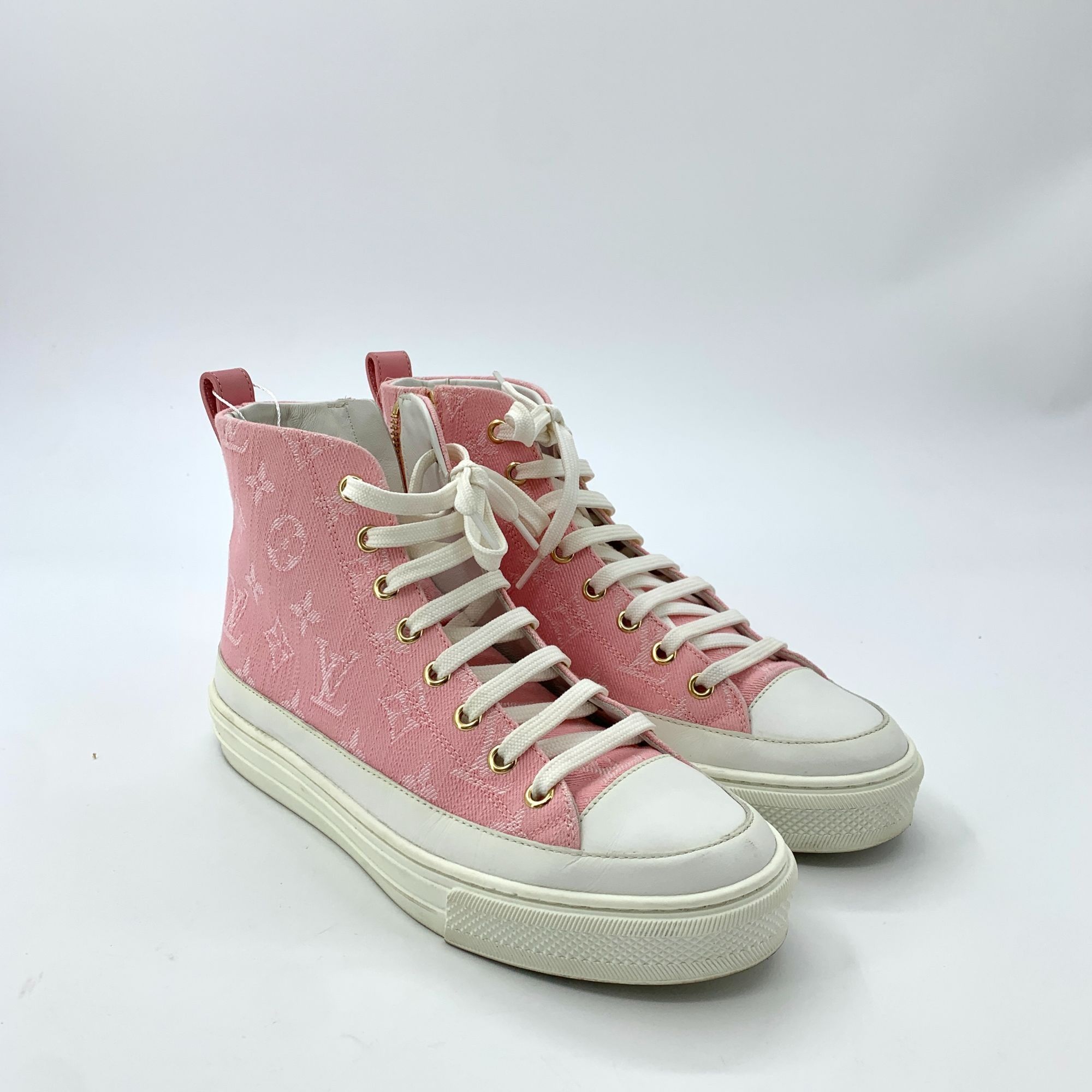 Louis Vuitton Louis Vuitton Pink Logo Monogram Lace-up High-Top Canvas Sne Size US 5.5 / IT 35.5 - 7 Thumbnail