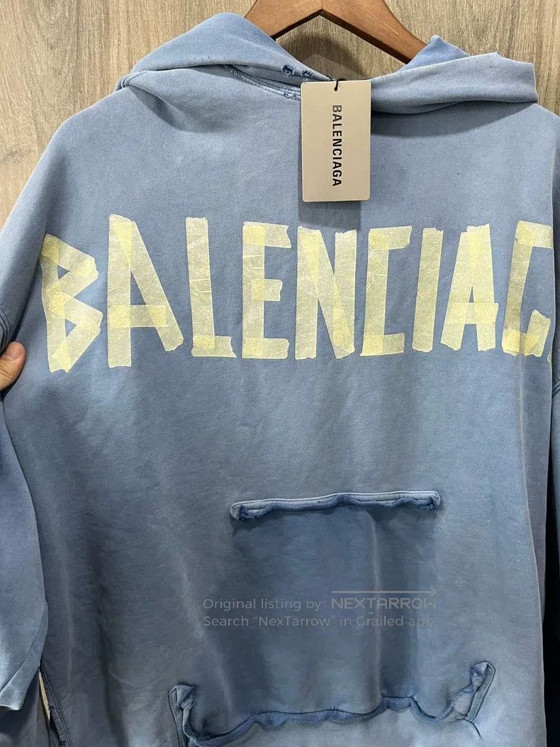 Balenciaga Balenciaga Haze Blue Tape Letter Hoodie Size US M / EU 48-50 / 2 - 9 Thumbnail