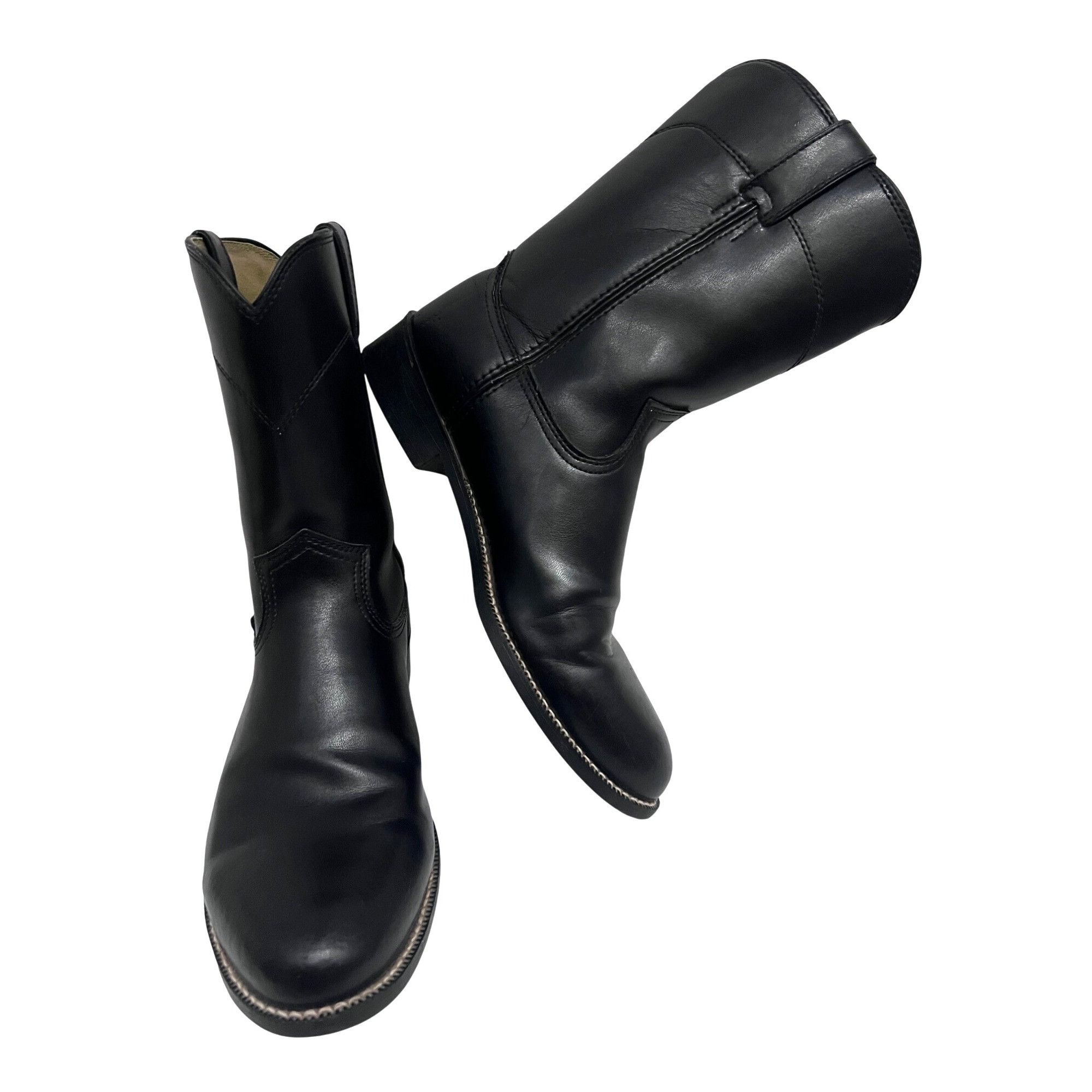 Justin Boots Justin Basics Mens Black Leather Western Cowboy Roper Boots Size US 10 / EU 43 - 8 Thumbnail