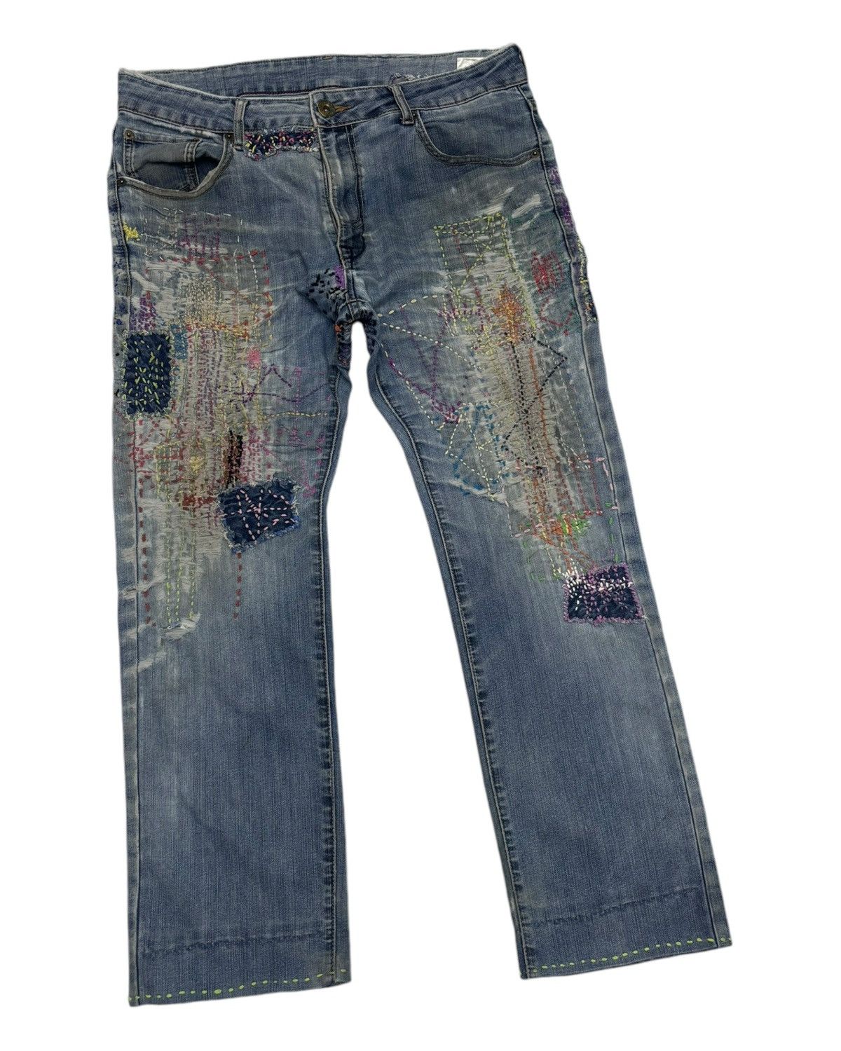 Japanese Brand Vintage Closshi Hand Knit Distressed Denim Jeans Size US 34 / EU 50 - 5 Thumbnail