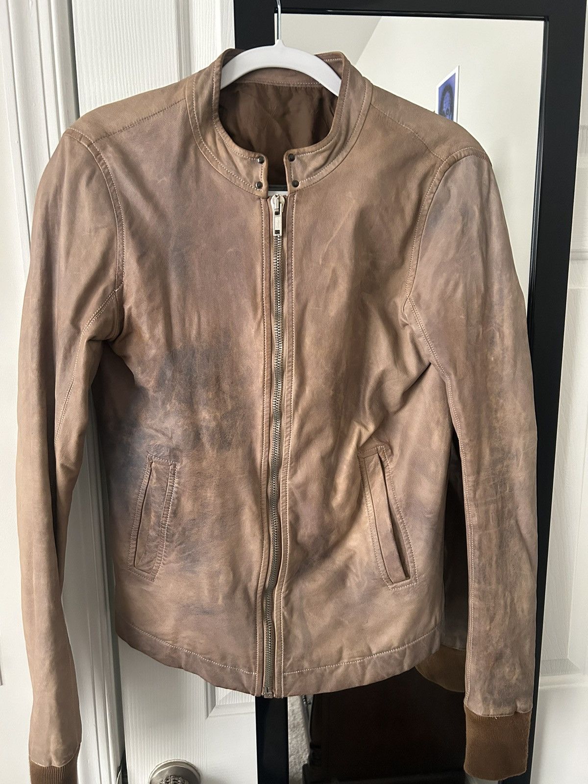 image of Rick Owens Leather Jacket in Brown, Men's (Size Small)