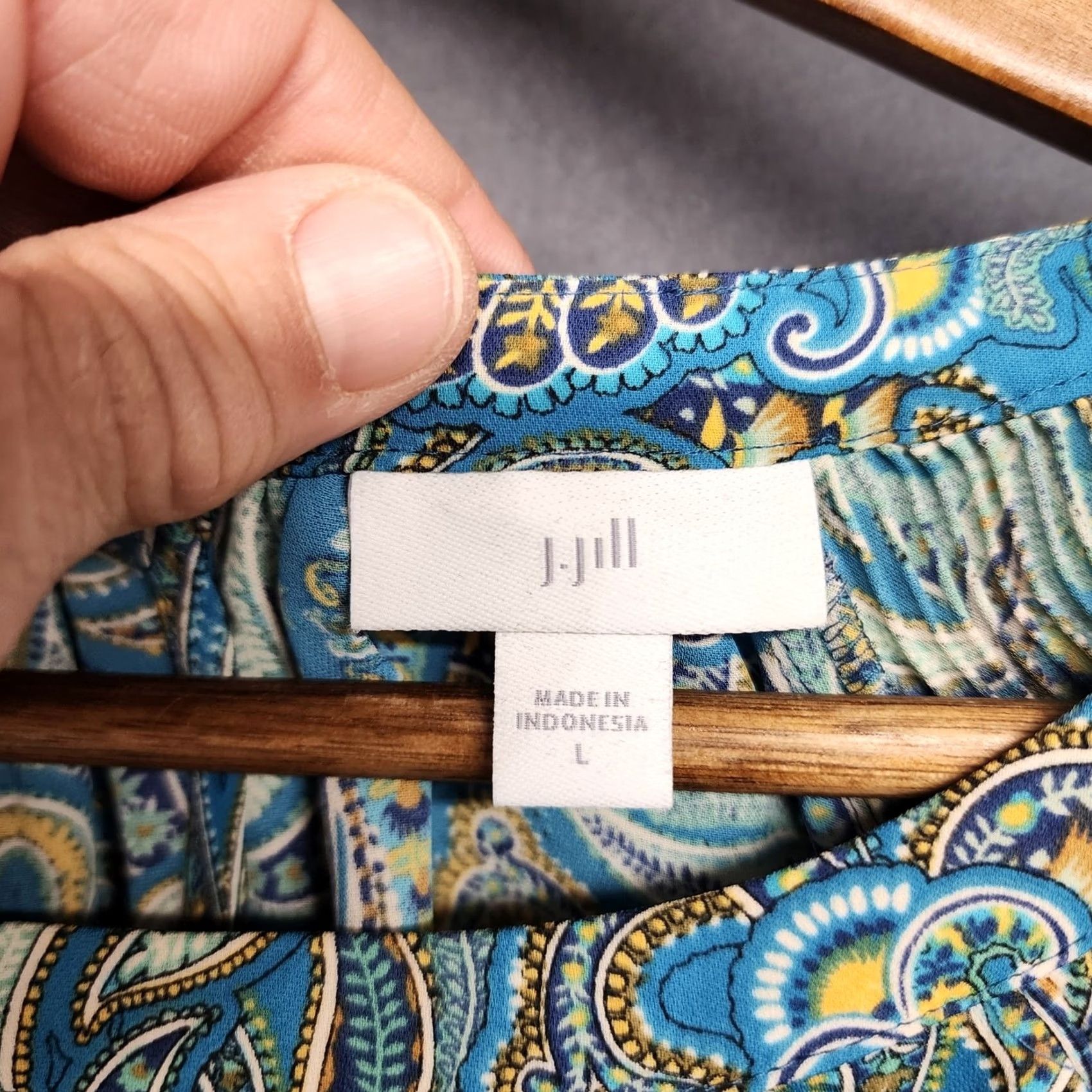 J. Jill VINTAGE J Jill Top Women Large Blue Paisley Blouse Stretch Flowy Office Boho Artsy Womens Blouse Size L / US 10 / IT 46 - 3 Thumbnail