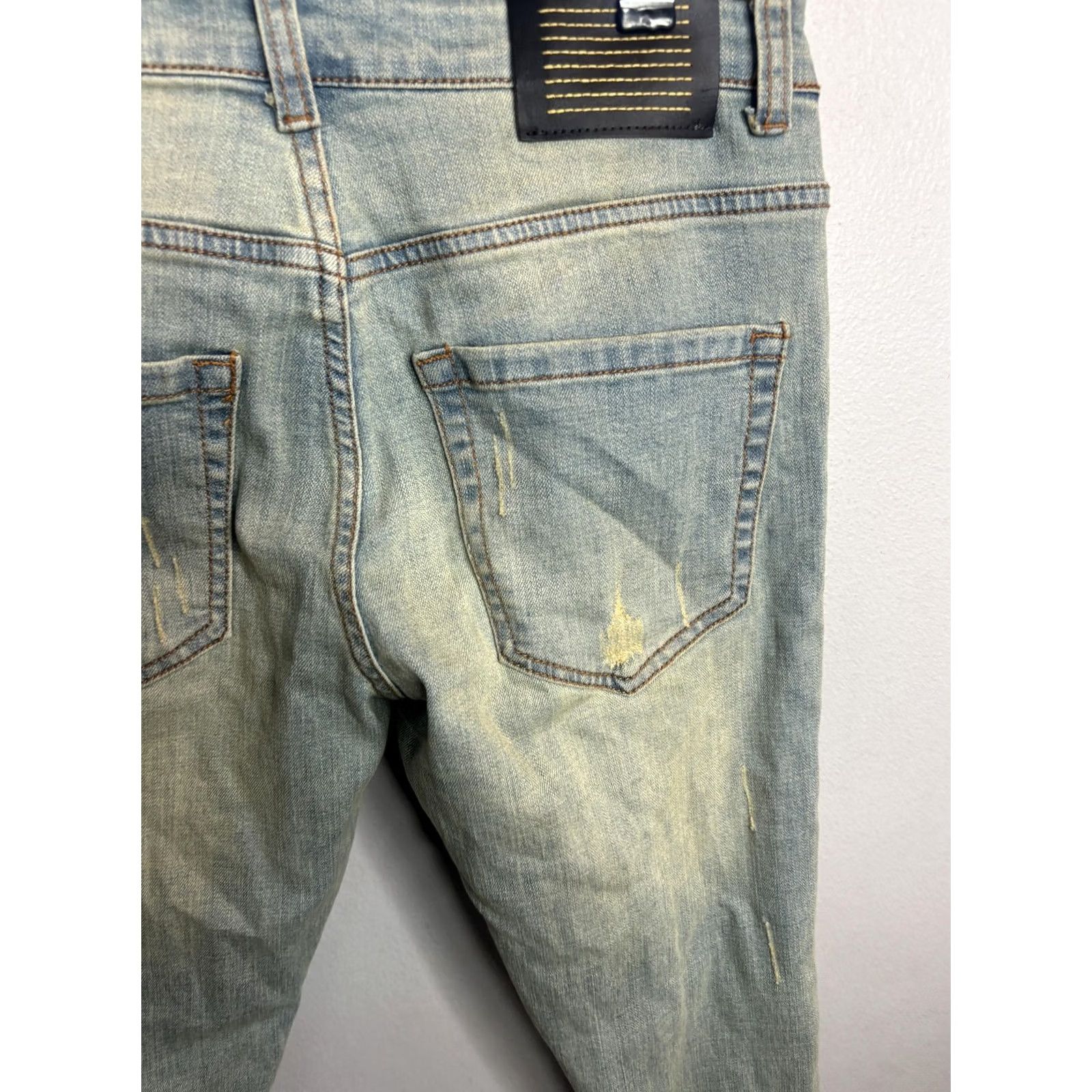 Vintage VINTAGE Serenede Jeans Mens 30 Light Wash Distressed Skinny Yellow Black Side Stripe Denim Slim 30 in Blue Mens Jeans Side Stripe Distressed 90s Style Size US 30 / EU 46 - 6 Thumbnail