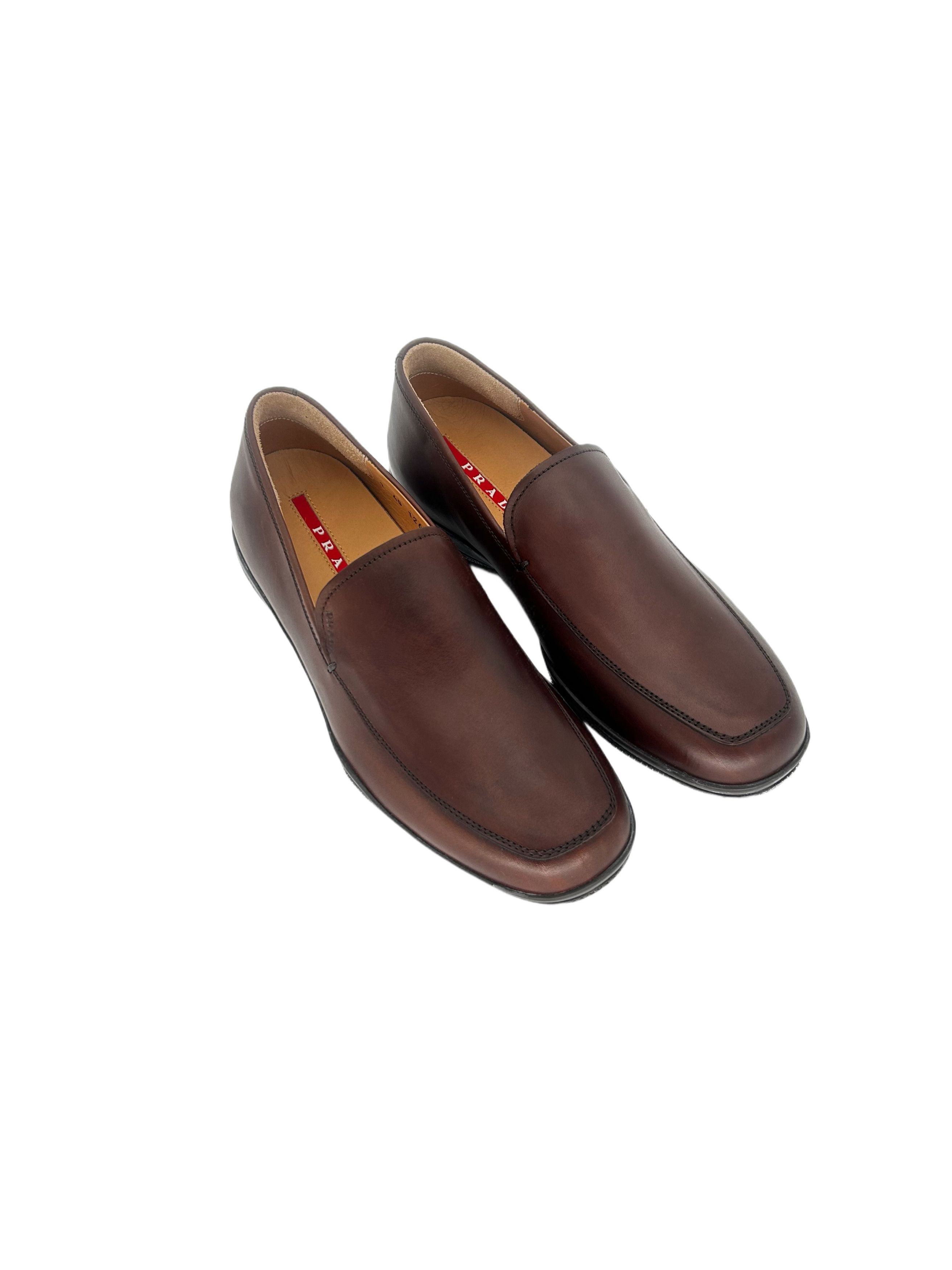 Prada Prada Linea Rossa Brown Leather Loafers With Red Strip Size US 7 / EU 40 - 1 Thumbnail