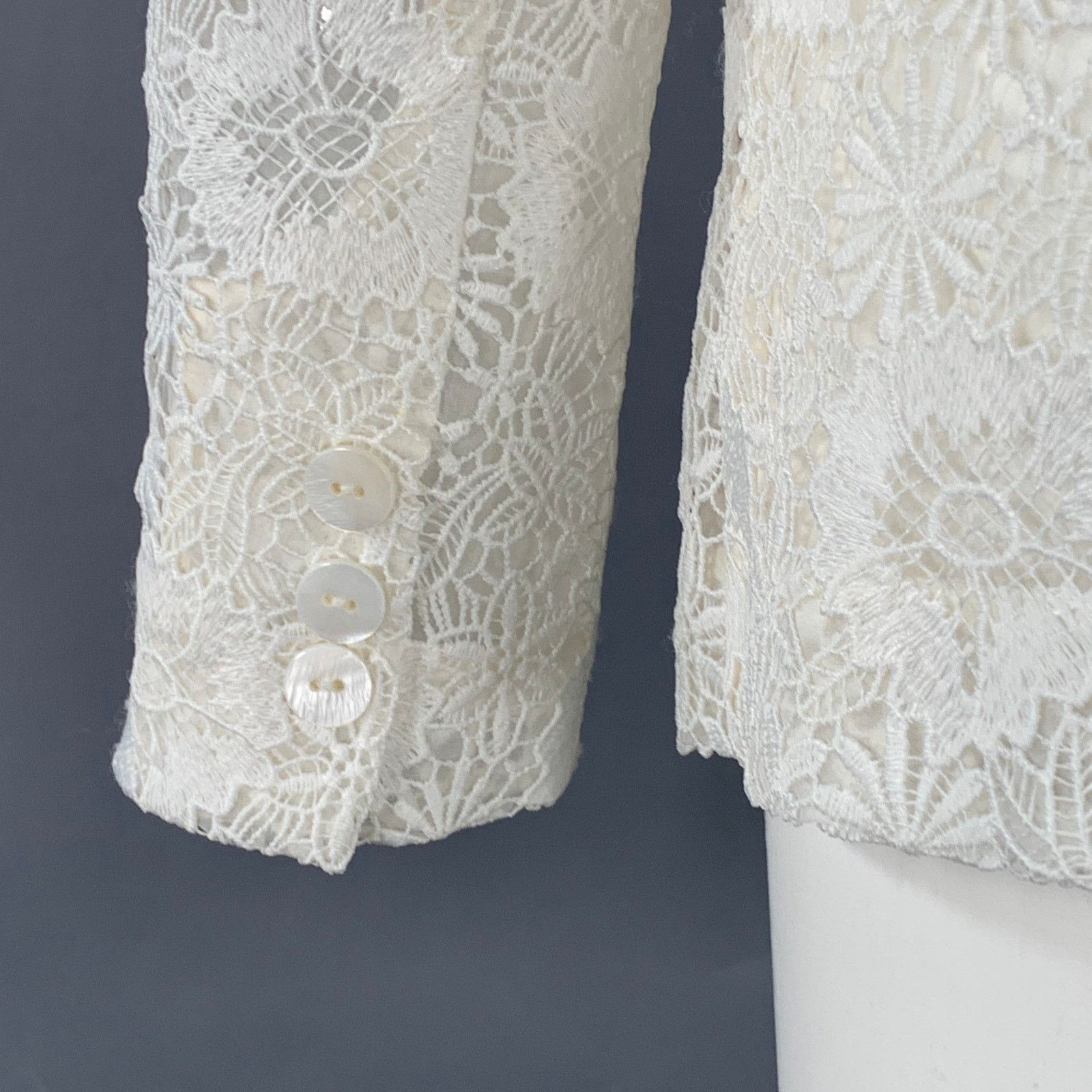 Other THEIA Size 6 Cream Polyester Lace Shawl Collar Jacket Blazer Size M / US 6-8 / IT 42-44 - 5 Thumbnail