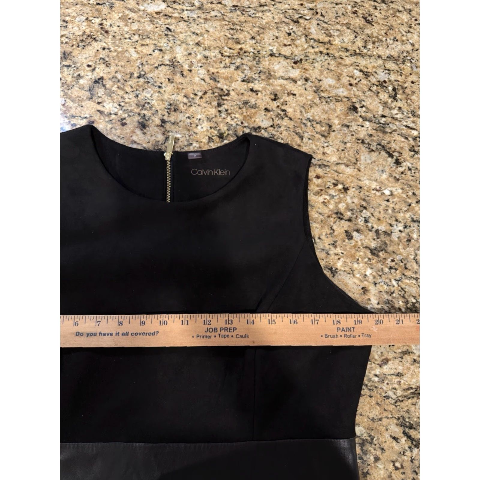 Calvin Klein Calvin Klein Fit & Flare Dress Sleeveless sz 14 Black Faux Leather Trim Faux Suede Knee Length Women Size XL / US 12-14 / IT 48-50 - 5 Thumbnail
