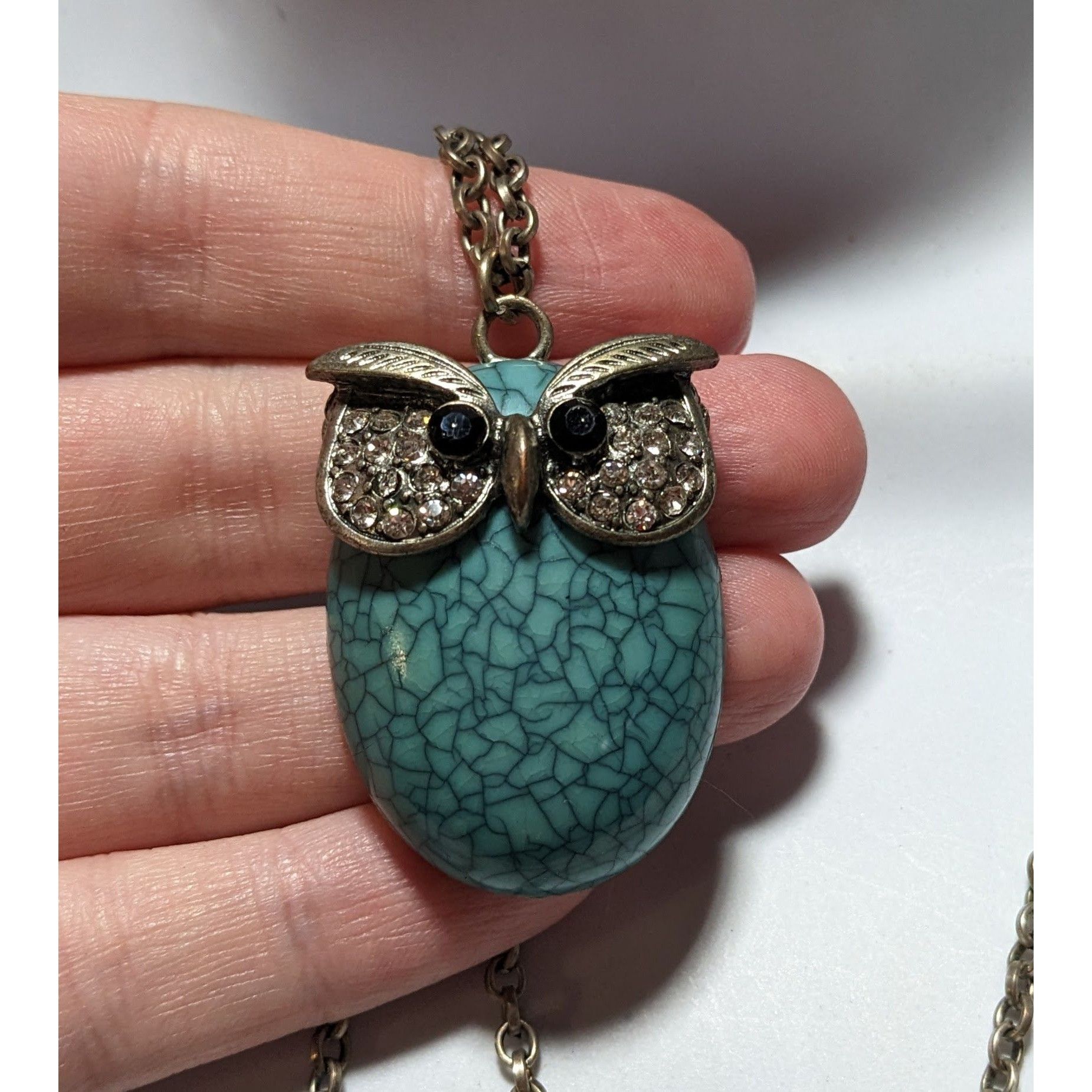 Other Turquoise Rhinestone Owl Necklace Size ONE SIZE - 7 Thumbnail