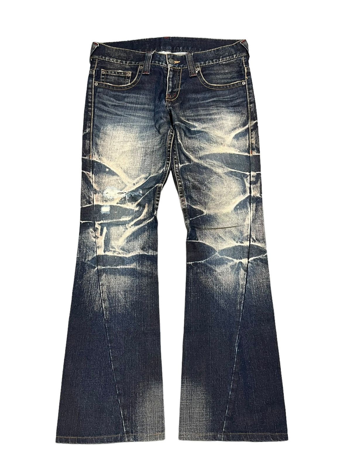 image of Archival Clothing x Tornado Mart Mud Wash Spiral Cut Flared Jeans in Indigo, Men's (Size 34)