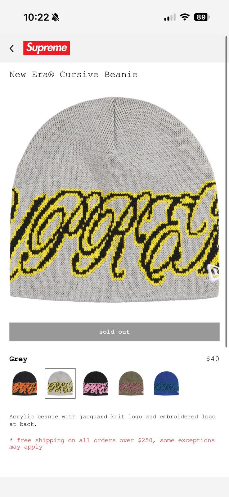 Supreme Supreme New Era Cursive Beanie Grey Size ONE SIZE - 1 Preview