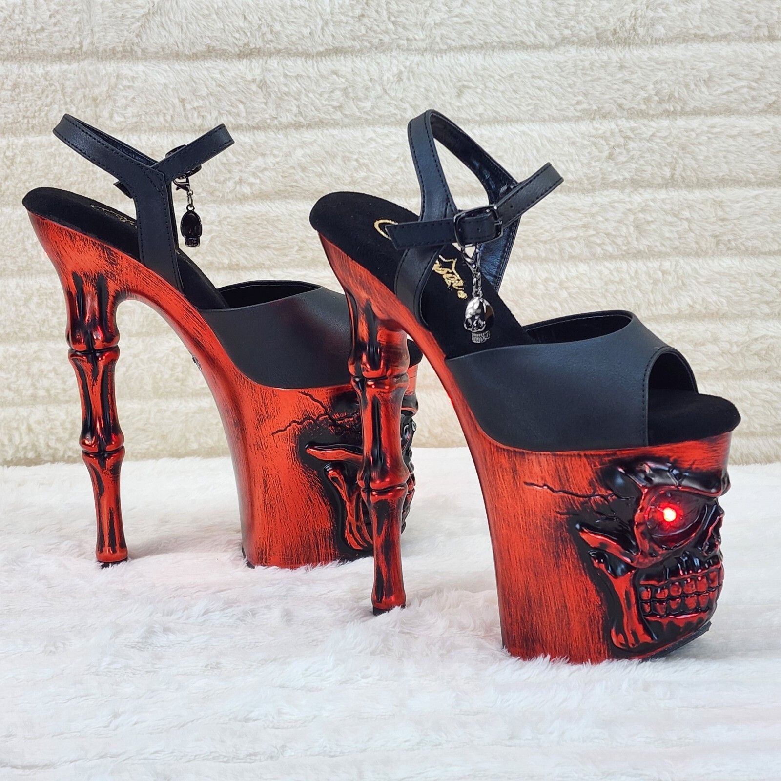 Other Rapture Black Matte Red Skull & Bones 8" High Heel Platform Size US 9 / IT 39 - 1 Thumbnail