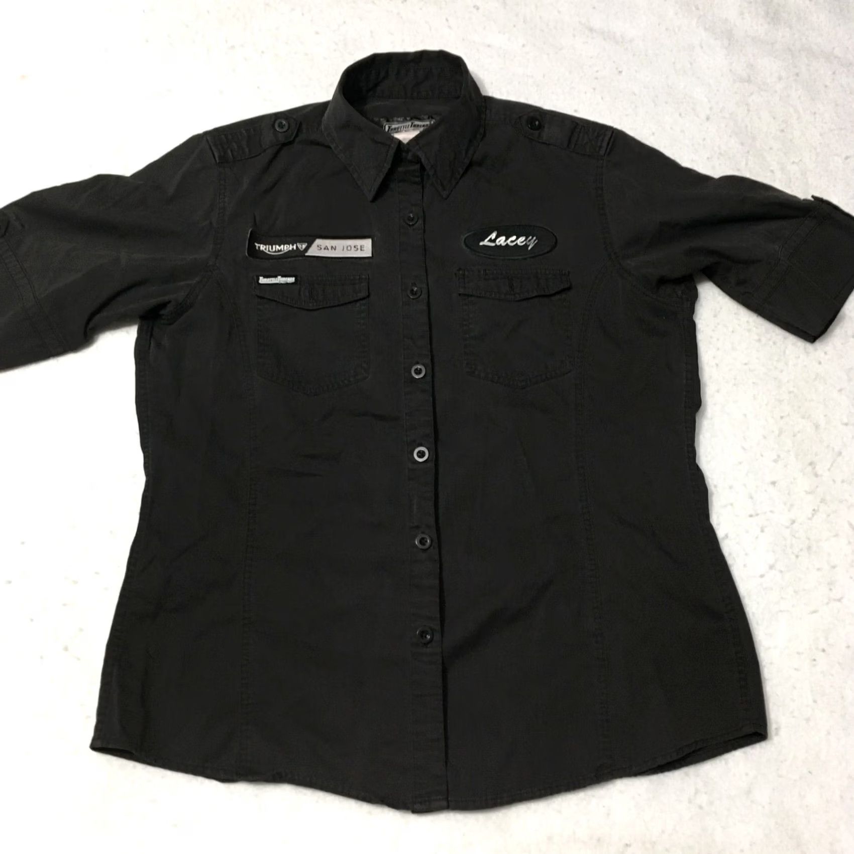 Vintage Throttle Threads Spirit Triumph Women's shirt Button-Up M Black Double-Sided Logo Casual Modern Motorcycle Size M / US 6-8 / IT 42-44 - 6 Thumbnail