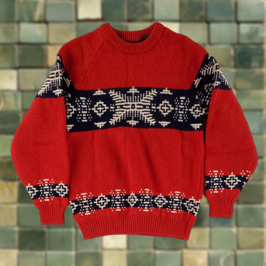 Vintage Hunting Horn Sweater 100% Shetland Wool Nordic Red White Blue Mens S Pullover Red Nordic Wool Mens S Size US M / EU 48-50 / 2 - 1 Thumbnail