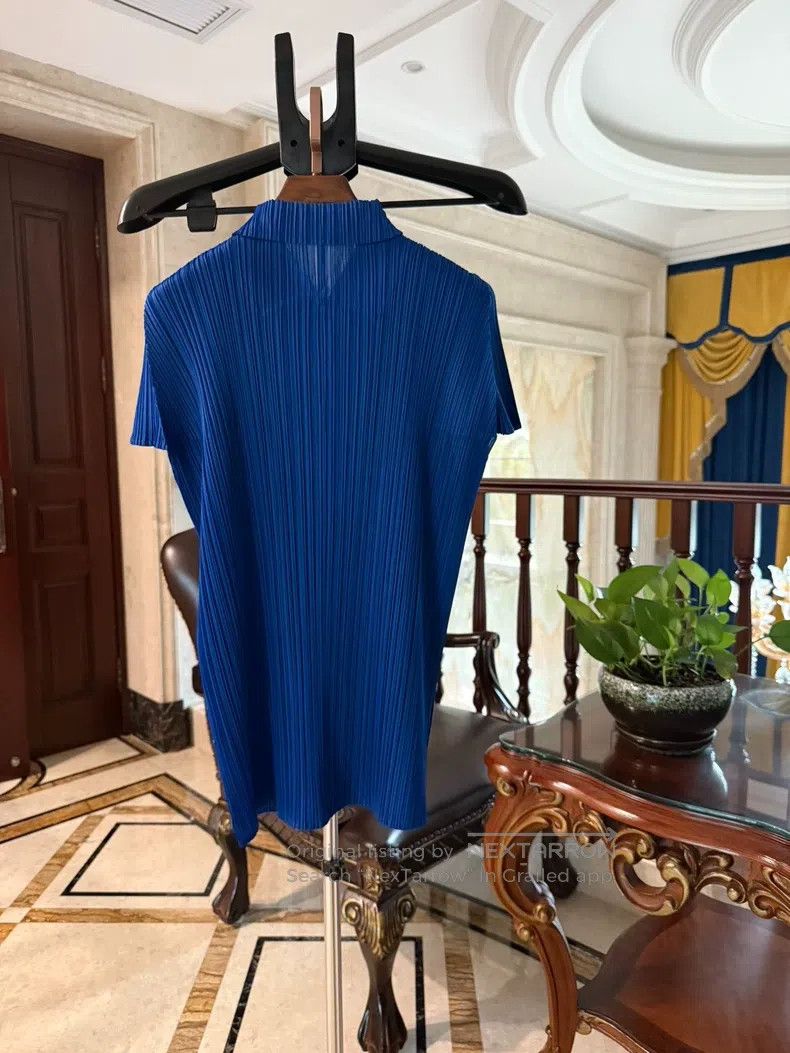 Issey Miyake Issey Miyake Sapphire Blue Short Sleeve Top Size XXL / US 16-18 / IT 52-54 - 3 Thumbnail