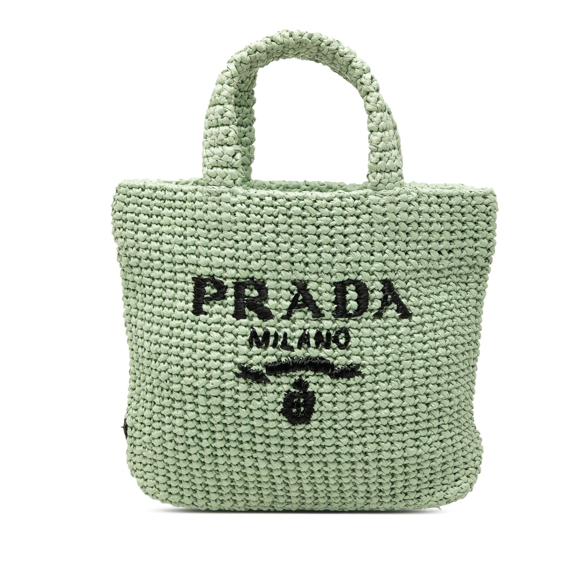 Prada Small Raffia Effect Crochet Embroidered Logo Tote Size ONE SIZE - 1 Thumbnail