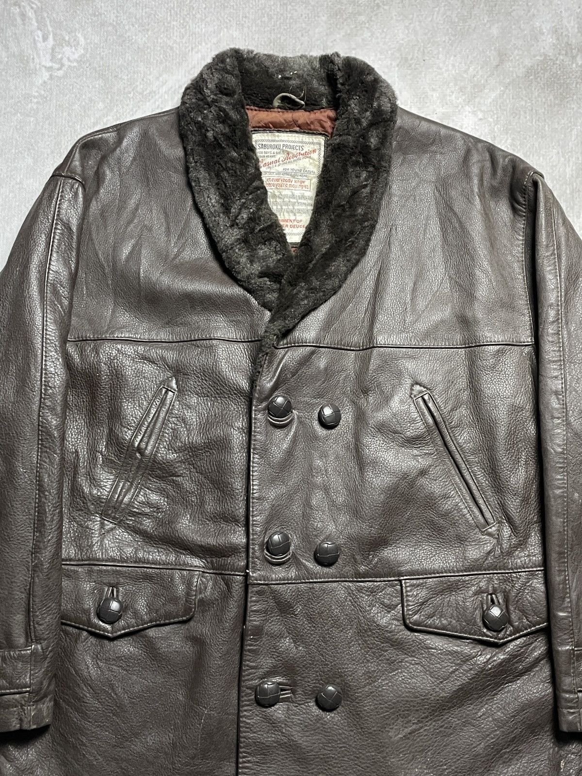 Japanese Brand 1950’s Saburoku Projects - Double Breasted Cow Leather Coat Size US L / EU 52-54 / 3 - 5 Thumbnail