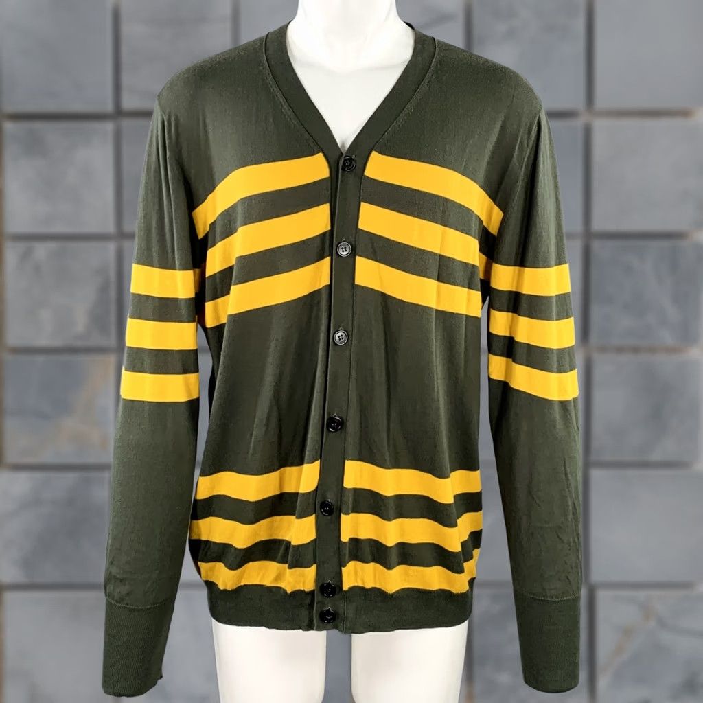 Marni MARNI Cotton Cardigan Size M Green Yellow Stripe V-Neck Size US M / EU 48-50 / 2 - 1 Thumbnail