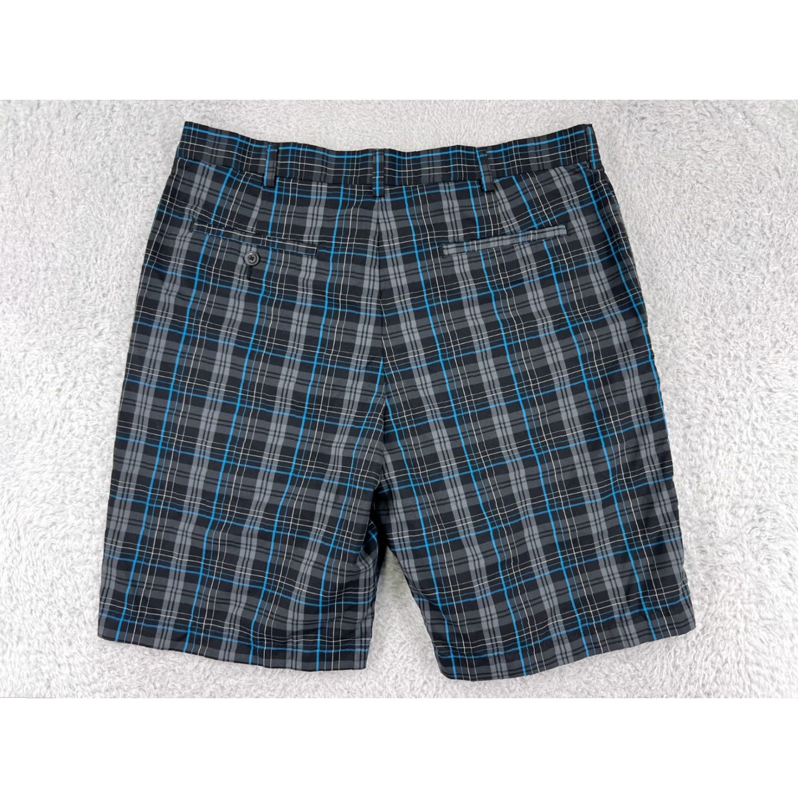 Hogan Ben Hogan Mens Blue Gray Plaid Shorts 34 Polyester Golf Sportswear Chino Casual Travel Workwear American Outdoor Golf Size US 34 / EU 50 - 2 Thumbnail