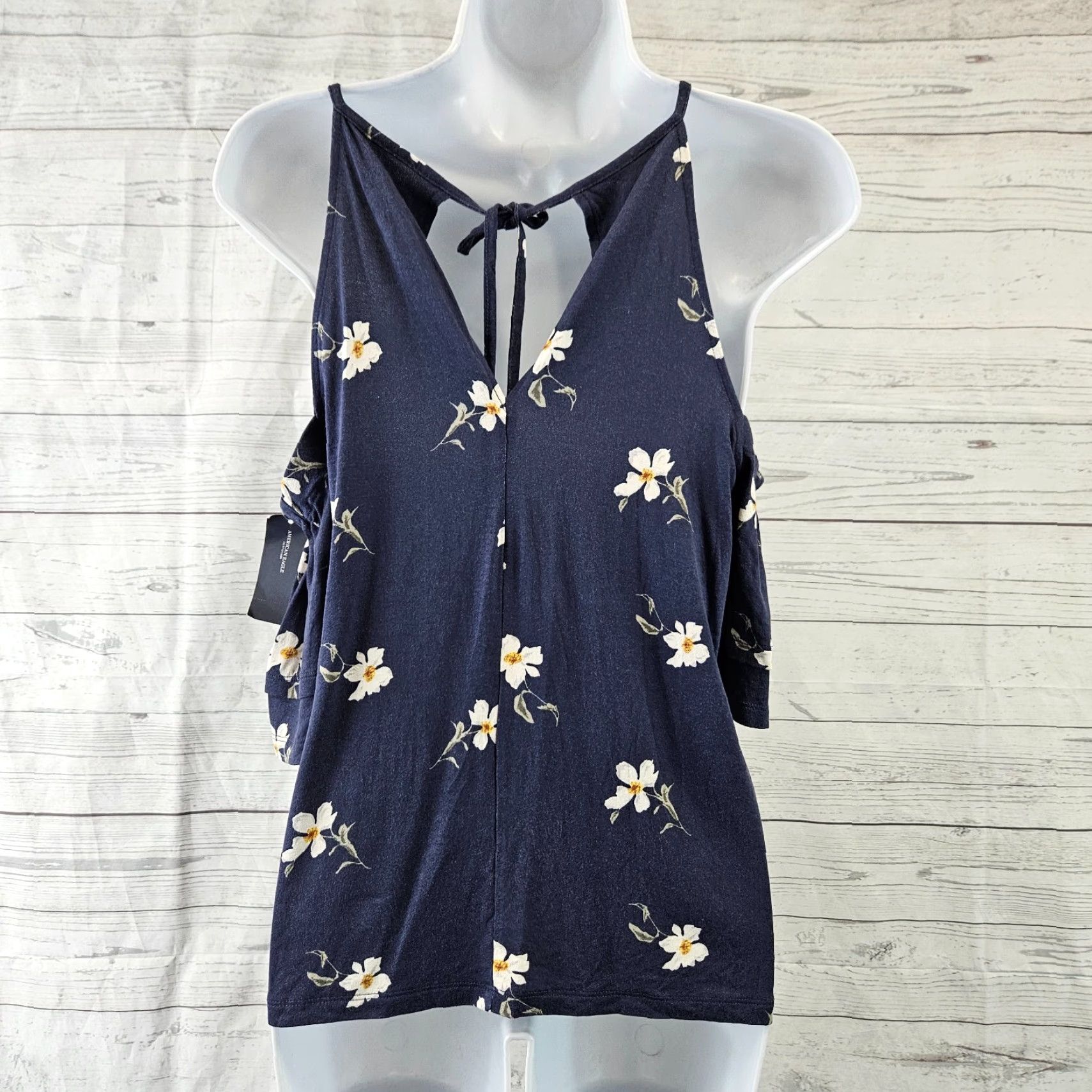 American Eagle Outfitters American Eagle Womens Blouse Short Sleeve Floral Cold Shoulder Size S Blue Crepe Top Size S / US 4 / IT 40 - 5 Thumbnail