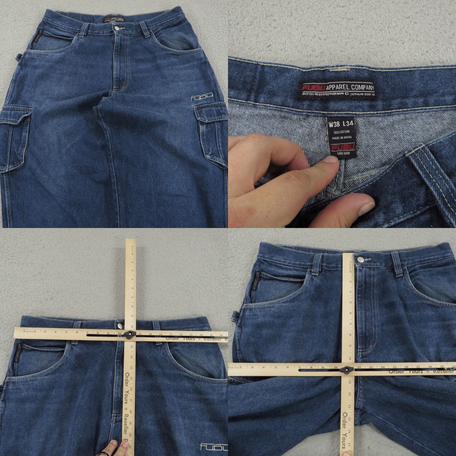 Fubu VINTAGE FUBU Jeans Baggy Mens 38x32 Wide-Leg Denim 5-Pocket Cargo Skater Grunge 90s blue Cap Rise High Size US 38 / EU 54 - 8 Thumbnail